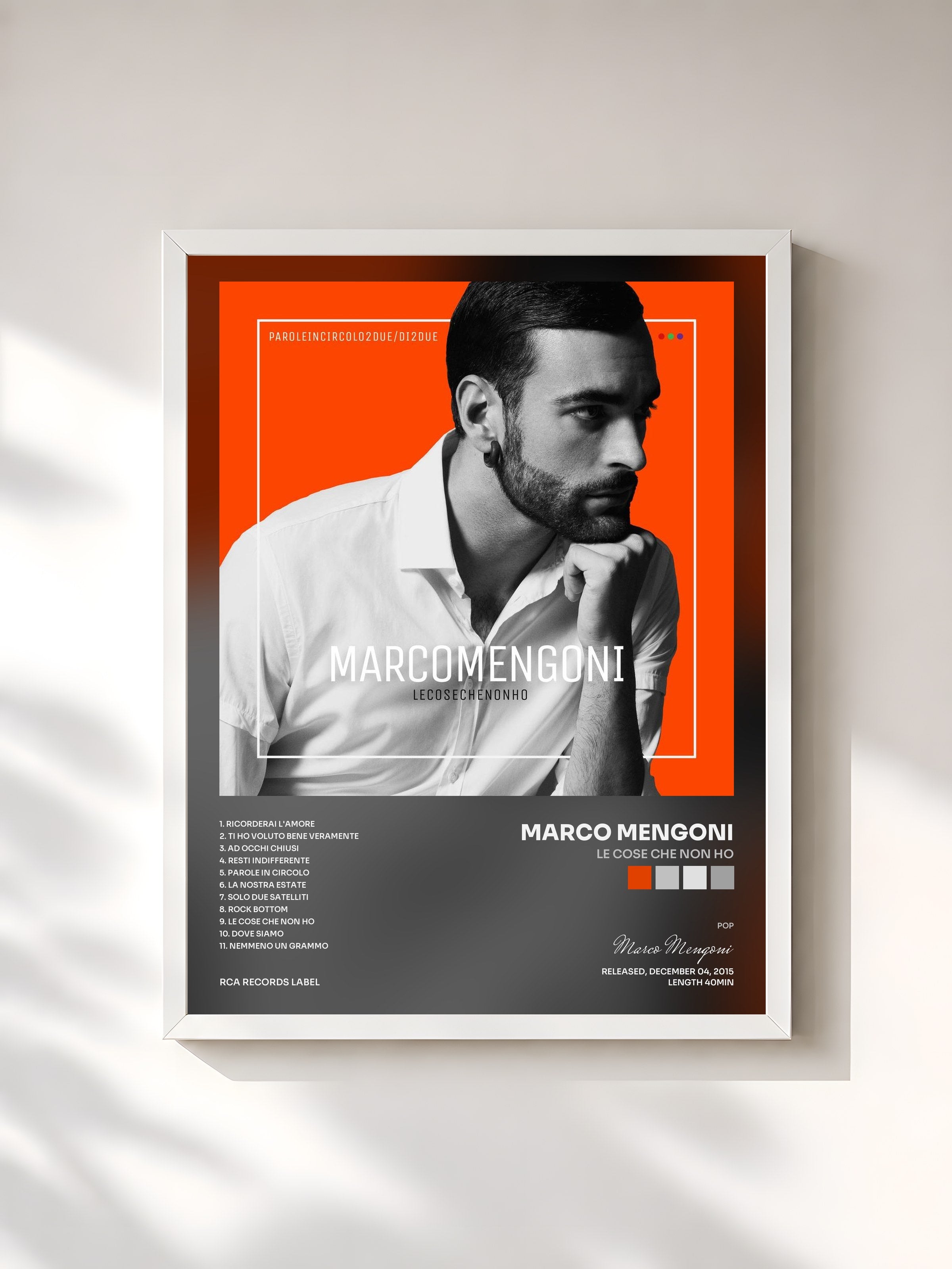 #blanc Tableau de l'album Le cose che non ho de Marco Mengoni, cadre blanc, imprimé et encadré en France