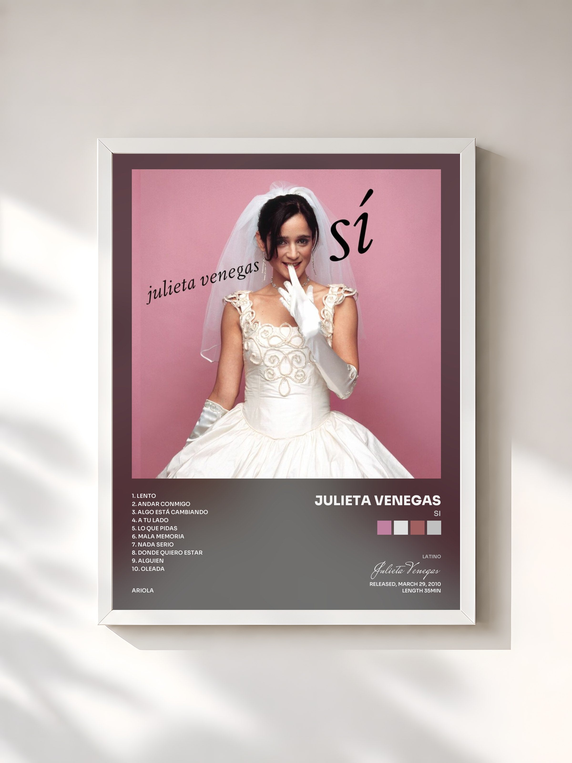 #blanc Tableau de l'album Si de Julieta Venegas, cadre blanc, imprimé et encadré en France