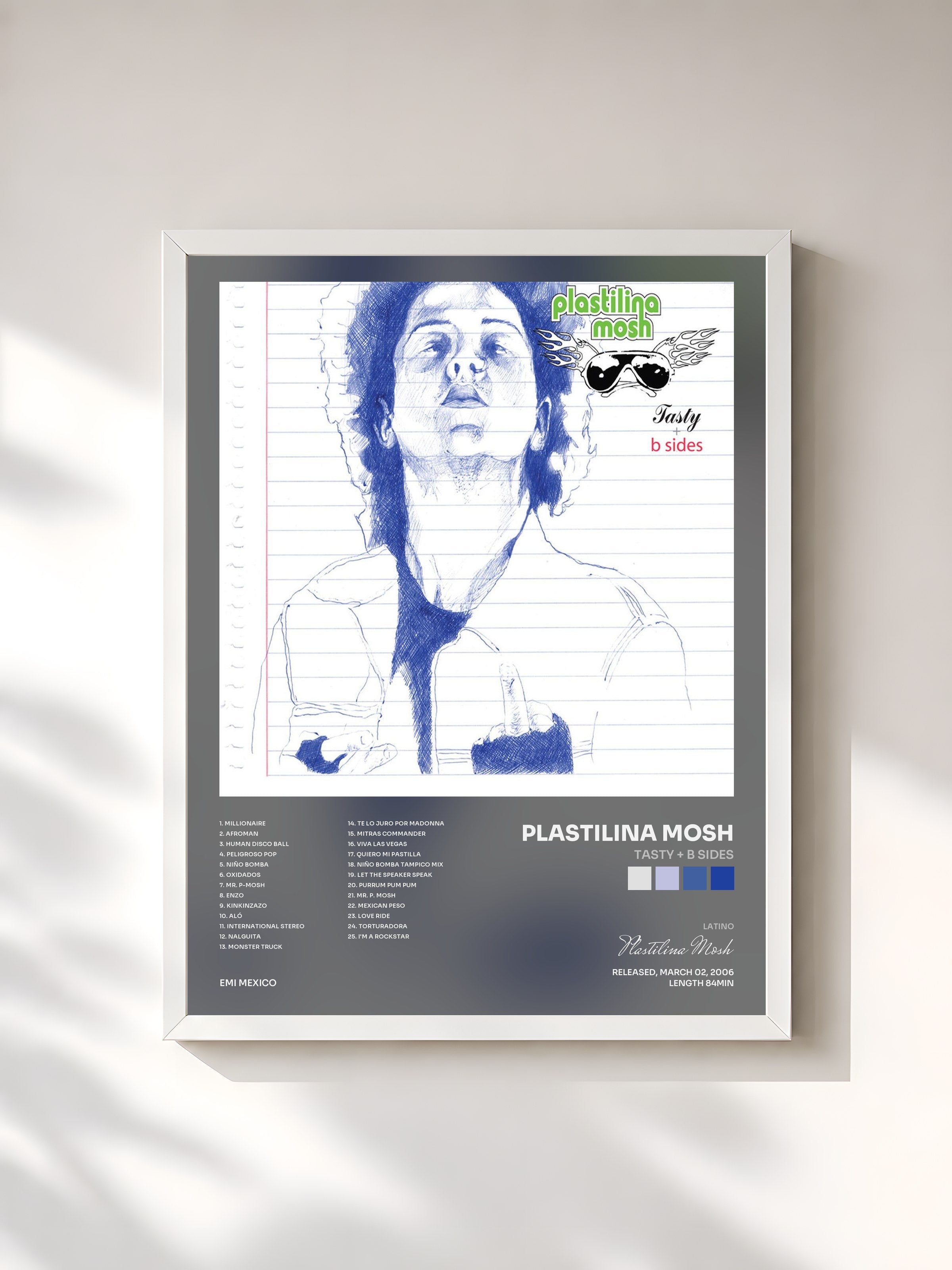 #blanc Tableau de l'album Tasty + B Sides de Plastilina Mosh, cadre blanc, imprimé et encadré en France
