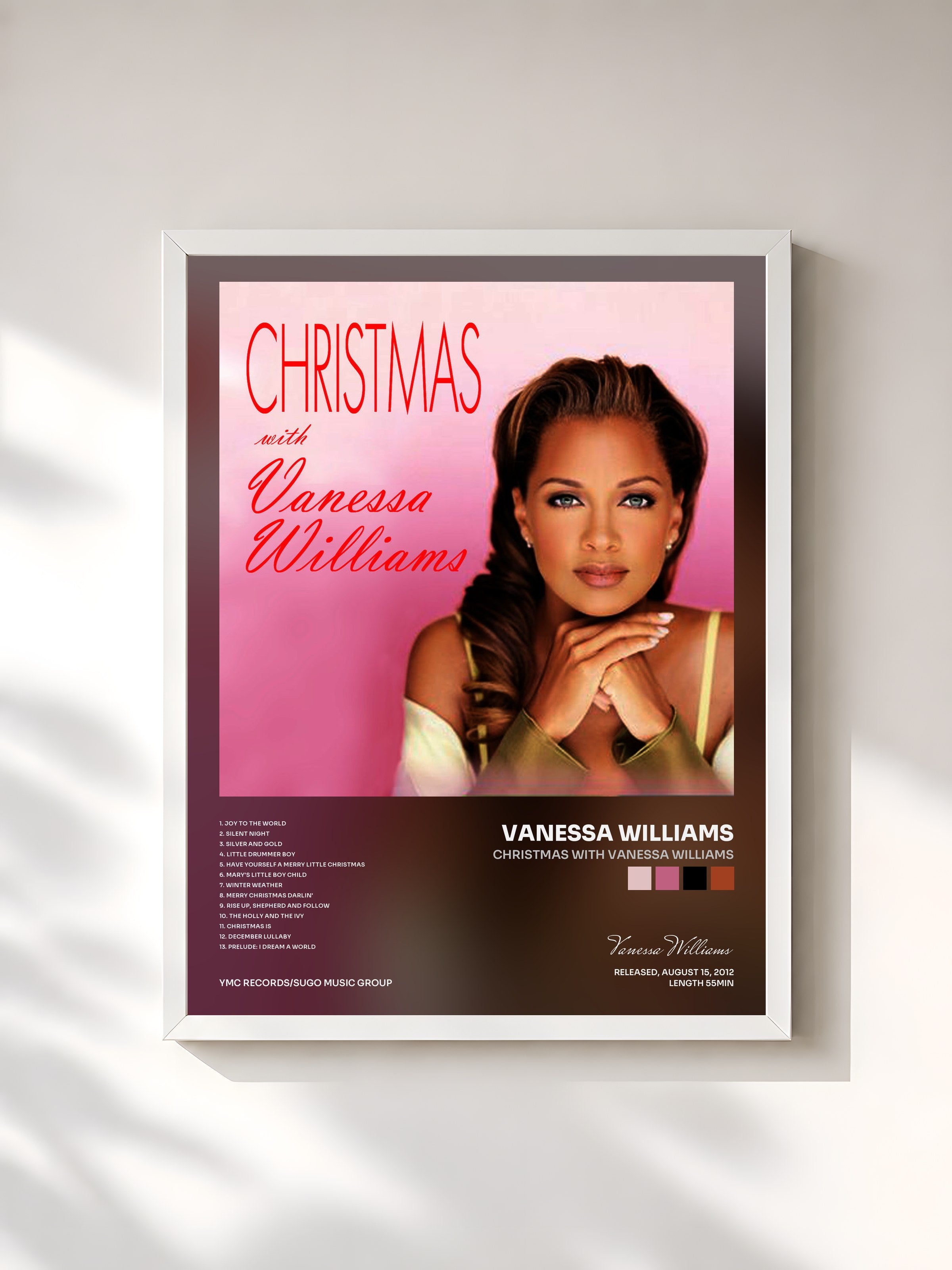 #blanc Tableau de l'album Christmas With Vanessa Williams de Vanessa Williams, cadre blanc, imprimé et encadré en France
