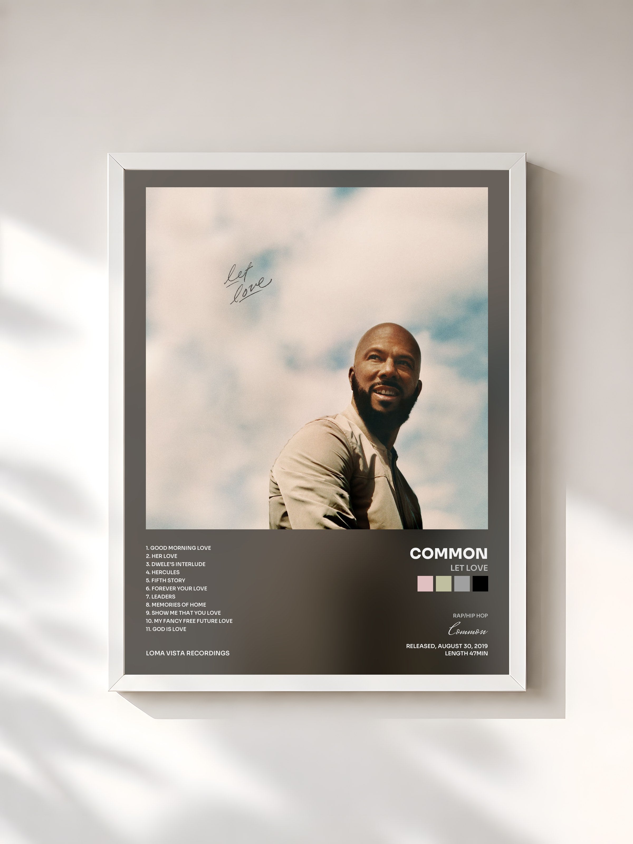 #blanc Tableau de l'album Let Love de Common, cadre blanc, imprimé et encadré en France
