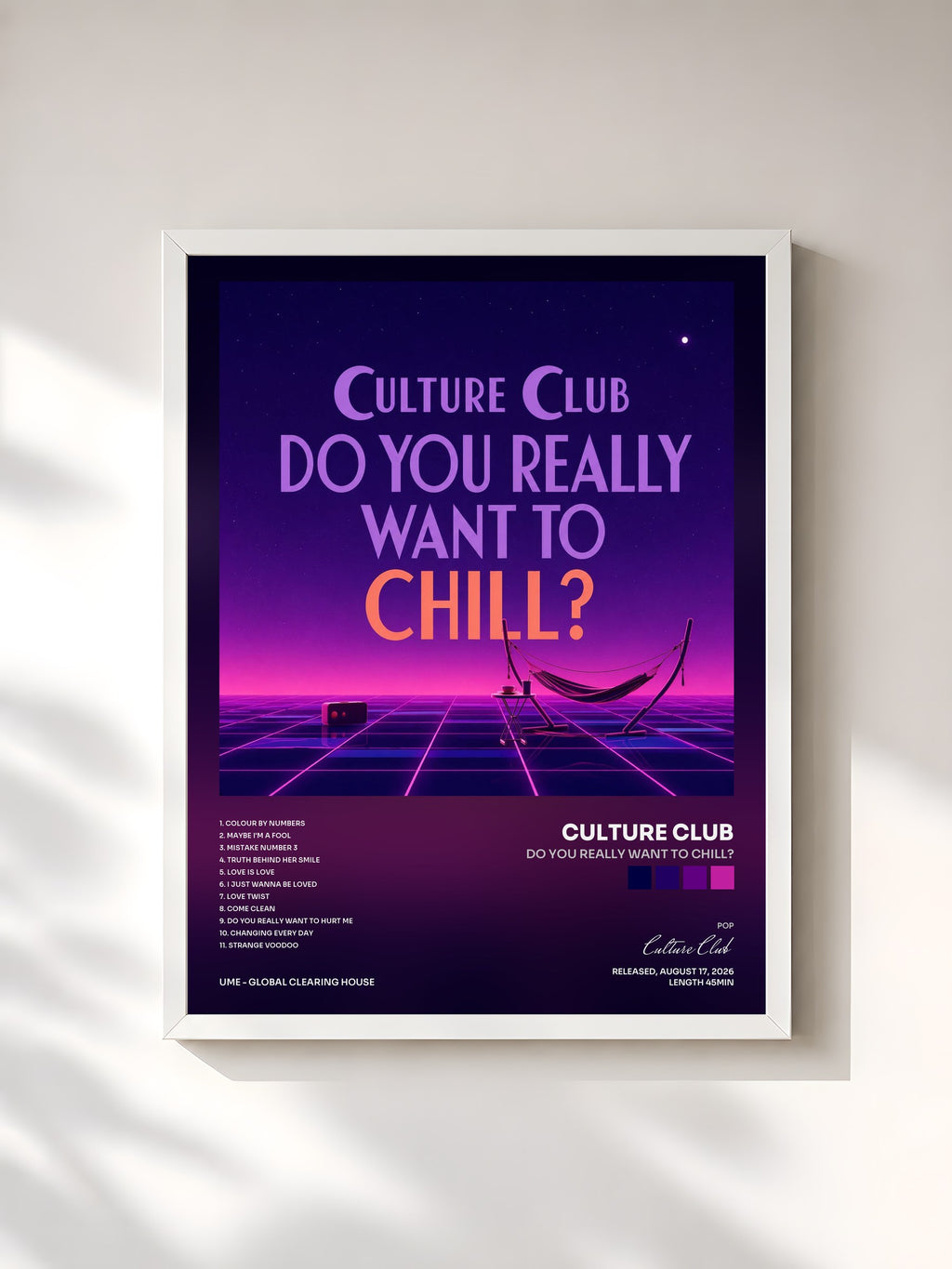 #blanc Tableau de l'album Do You Really Want To Chill? de Culture Club, cadre blanc, imprimé et encadré en France