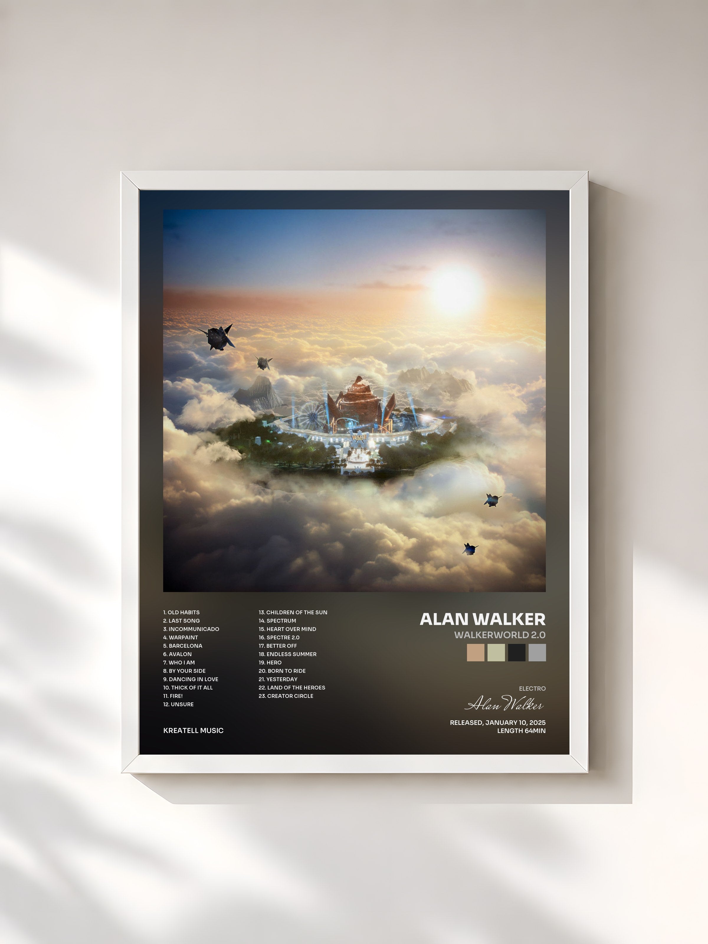 #blanc Tableau de l'album Walkerworld 2.0 de Alan Walker, cadre blanc, imprimé et encadré en France