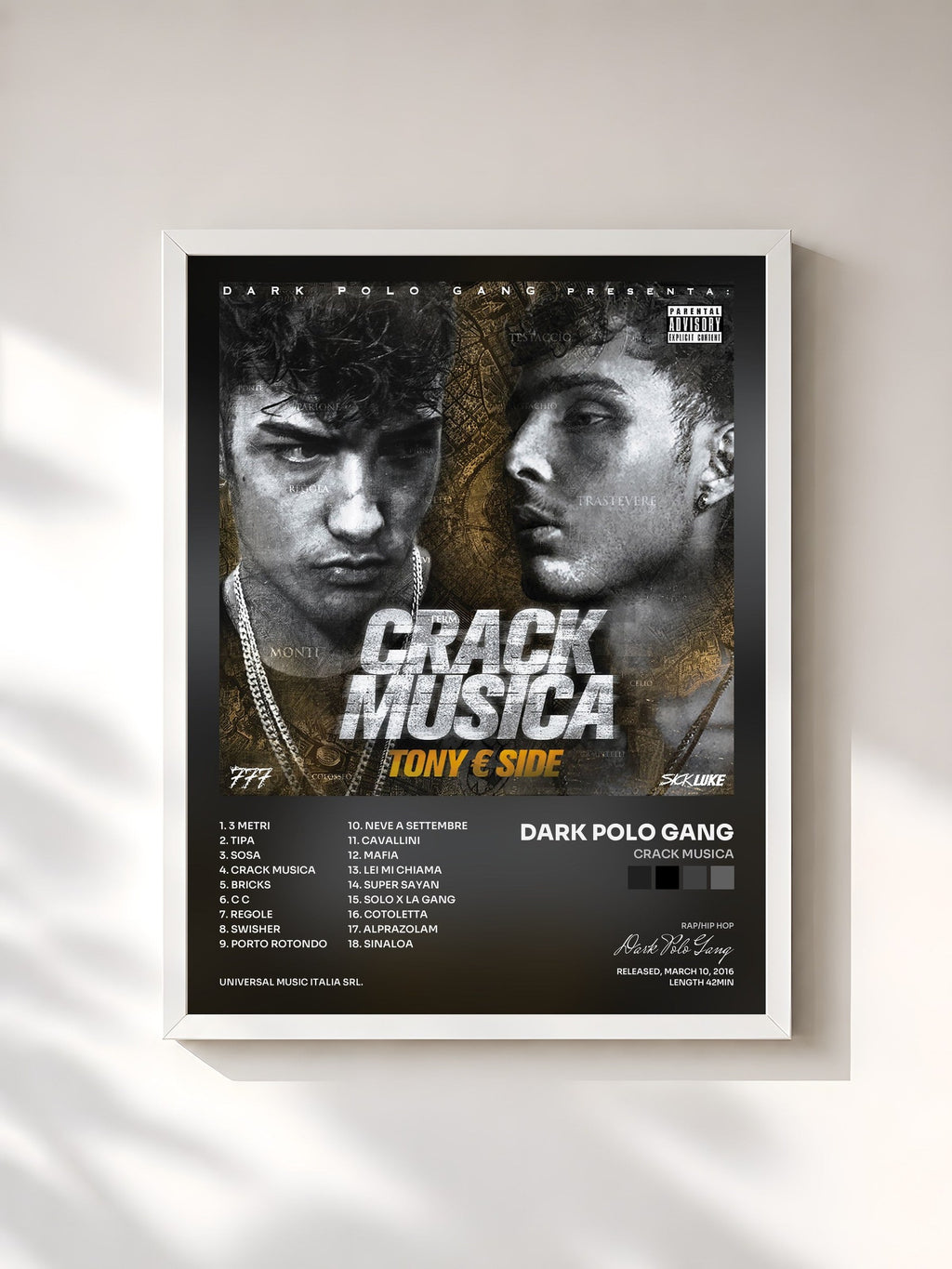 #blanc Crack Musica von Dark Polo Gang als gerahmter Kunstdruck, weißer Rahmen, gedruckt und gerahmt in Frankreich