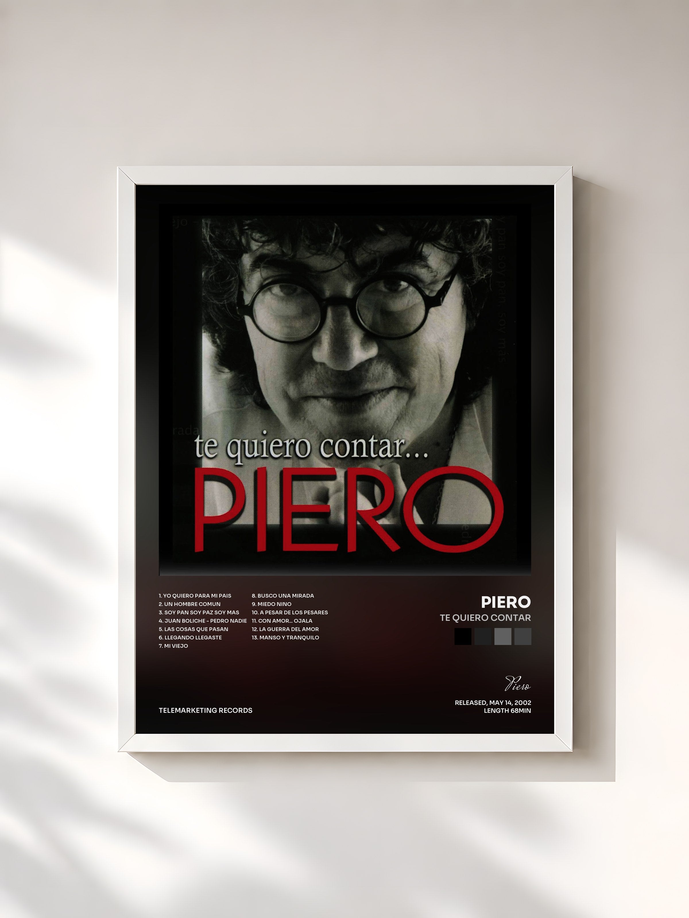 #blanc Tableau de l'album Te Quiero Contar de Piero, cadre blanc, imprimé et encadré en France