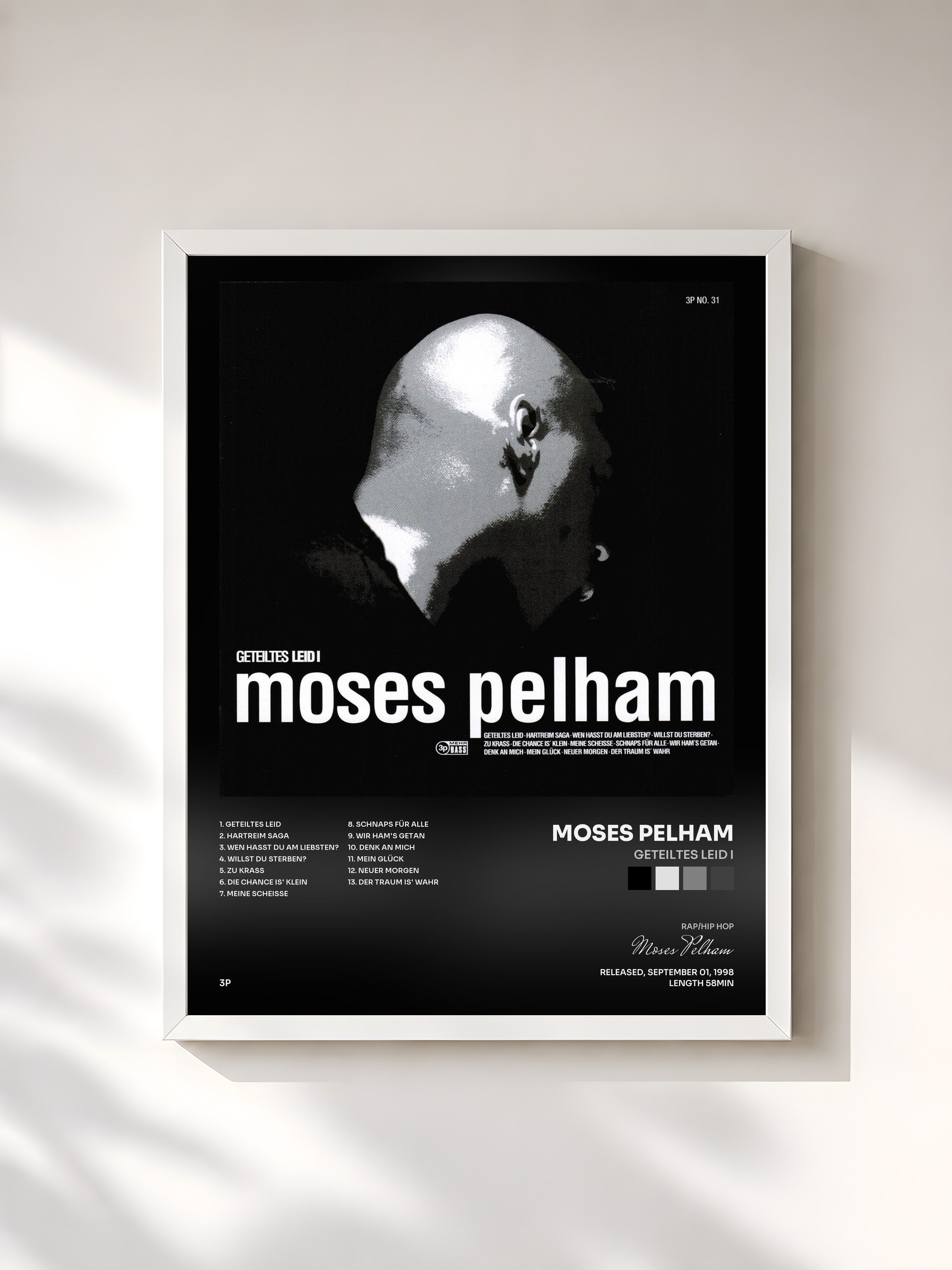 #blanc Tableau de l'album Geteiltes Leid I de Moses Pelham, cadre blanc, imprimé et encadré en France