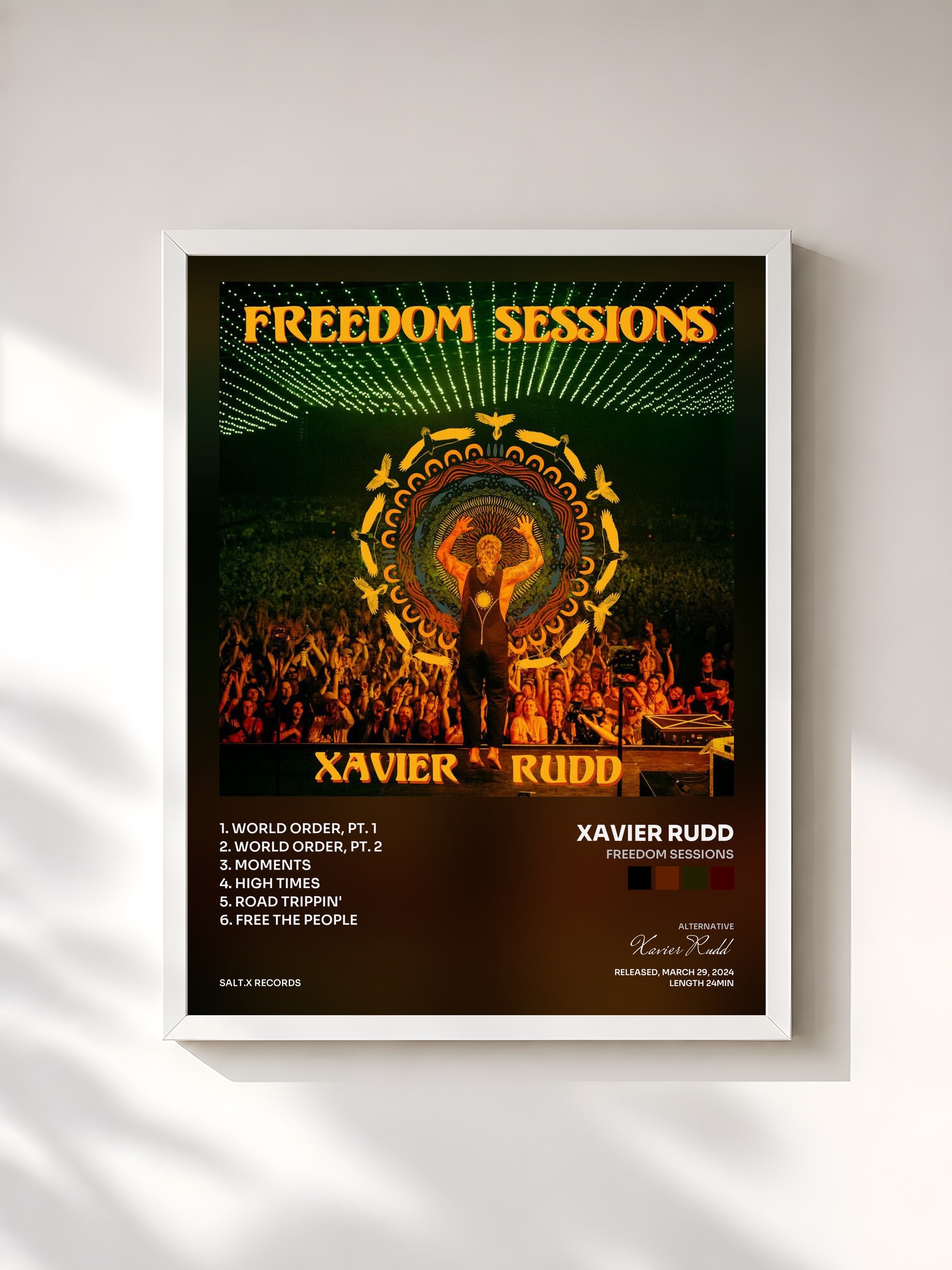 #blanc Tableau de l'album Freedom Sessions de Xavier Rudd, cadre blanc, imprimé et encadré en France