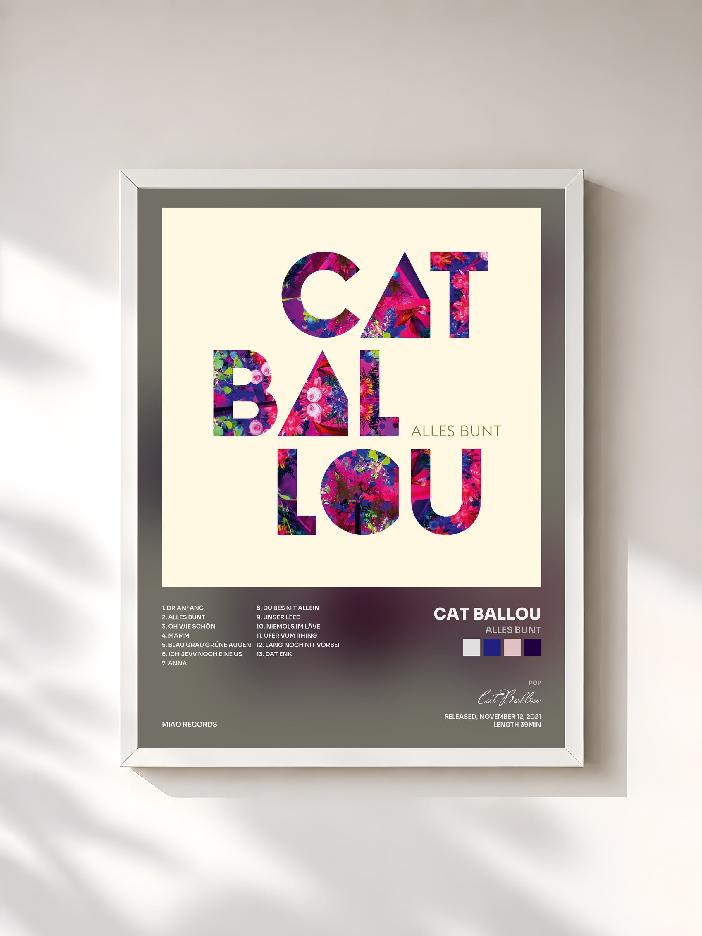 #blanc Tableau de l'album Alles bunt de Cat Ballou, cadre blanc, imprimé et encadré en France