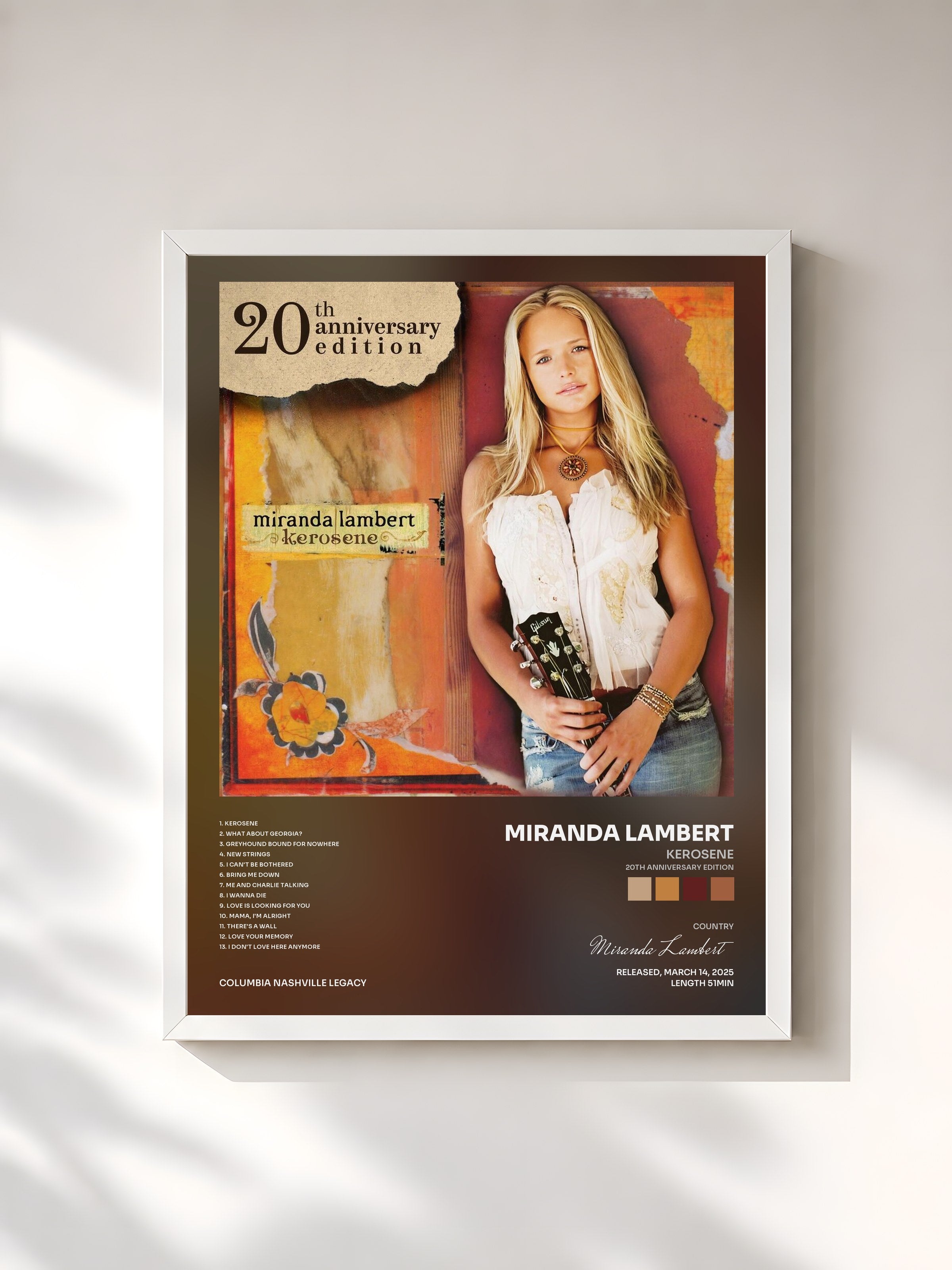#blanc Tableau de l'album Kerosene (20th Anniversary Edition) de Miranda Lambert, cadre blanc, imprimé et encadré en France