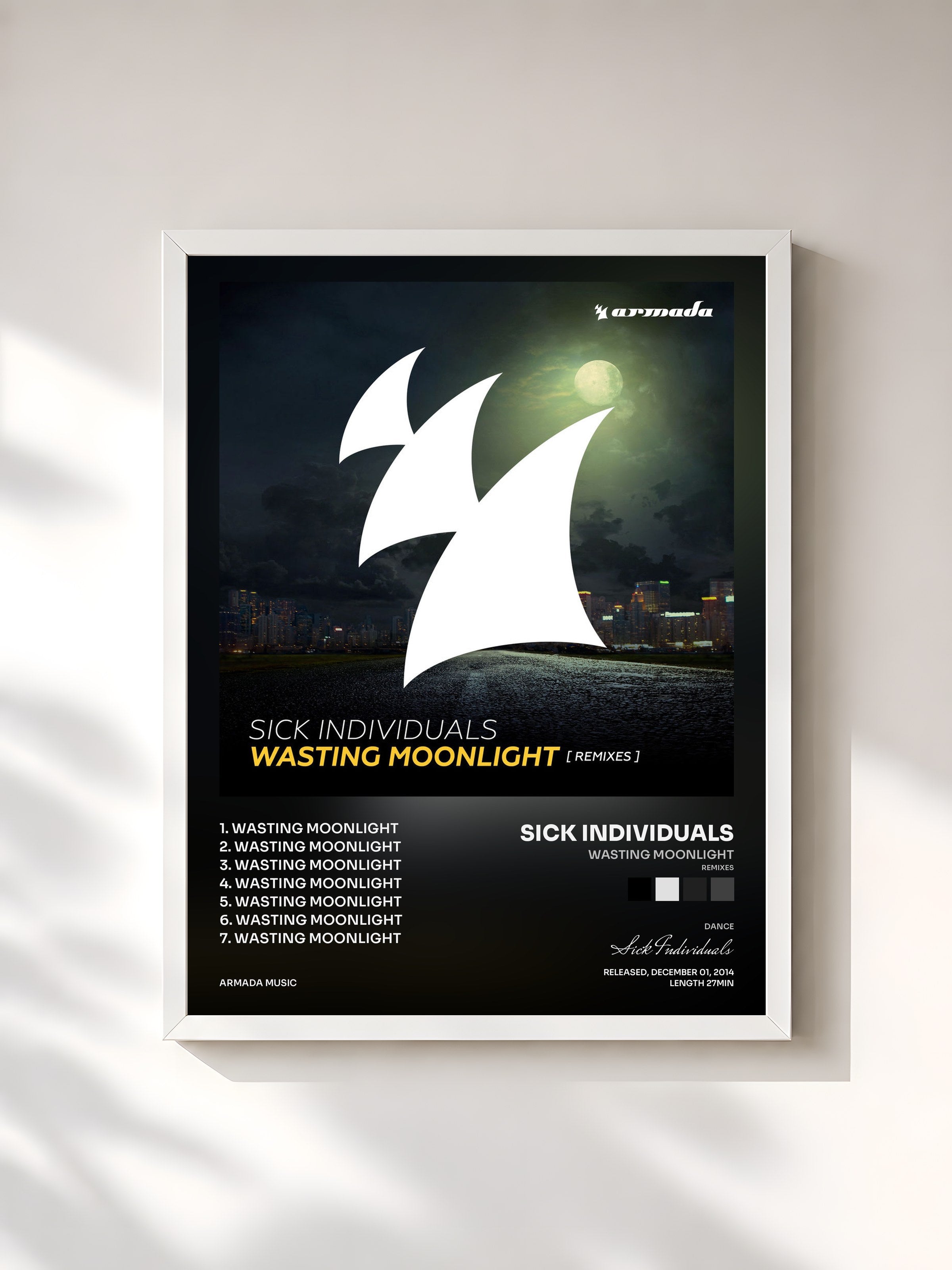 #blanc Tableau de l'album Wasting Moonlight (Remixes) de Sick Individuals, cadre blanc, imprimé et encadré en France