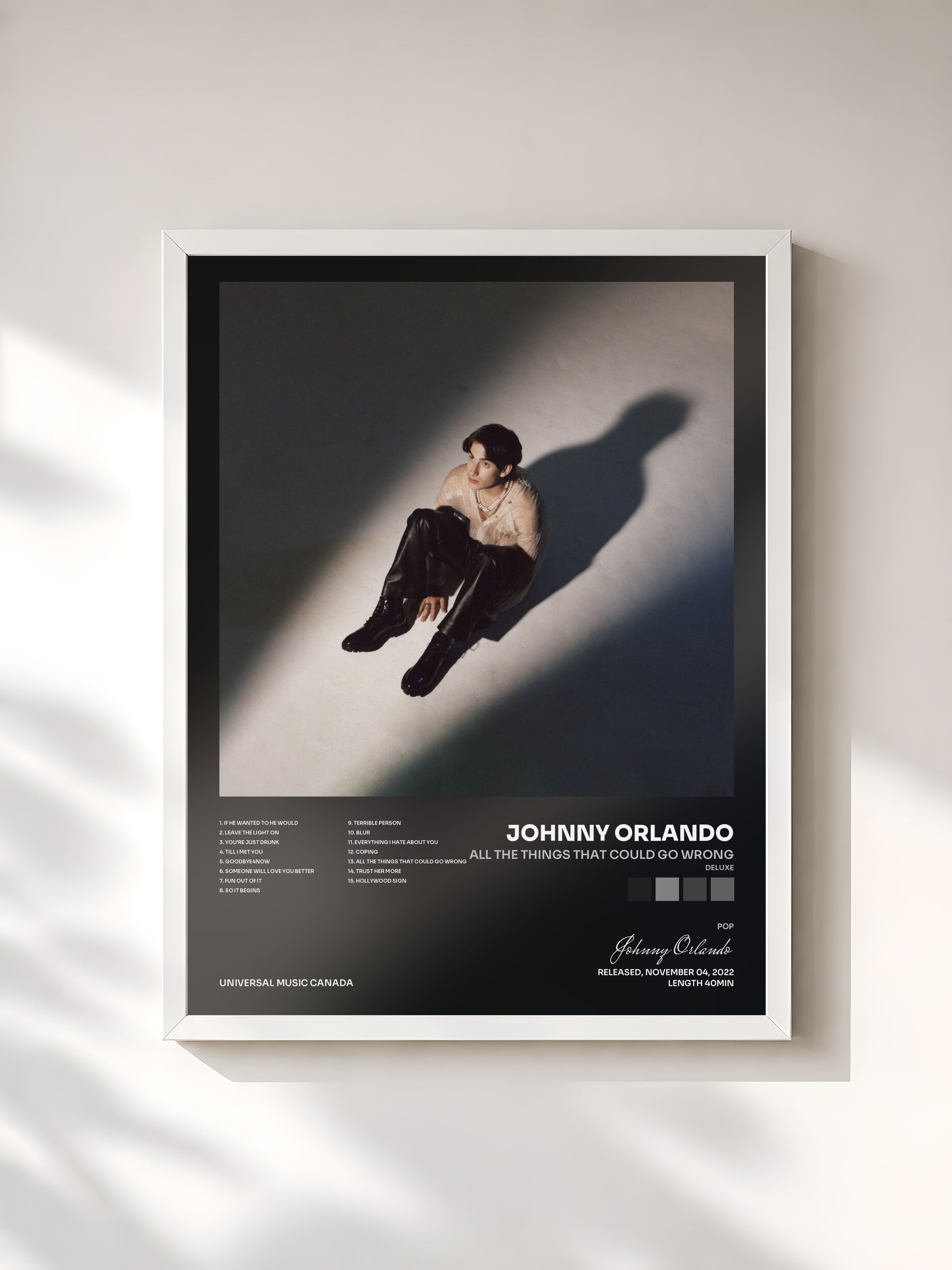 #blanc Tableau de l'album all the things that could go wrong (Deluxe) de Johnny Orlando, cadre blanc, imprimé et encadré en France