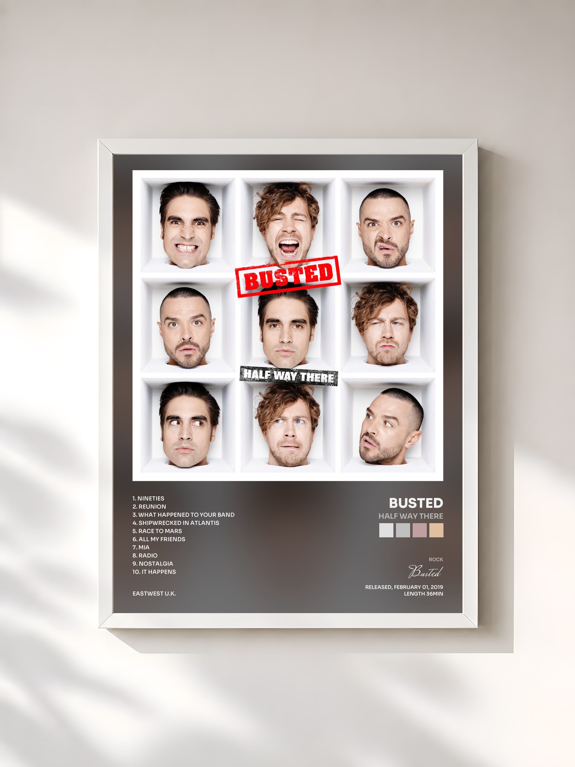 #blanc Tableau de l'album Half Way There de Busted, cadre blanc, imprimé et encadré en France