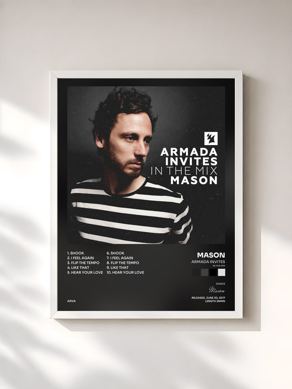 #blanc Tableau de l'album Armada Invites (In The Mix): Mason de Mason, cadre blanc, imprimé et encadré en France