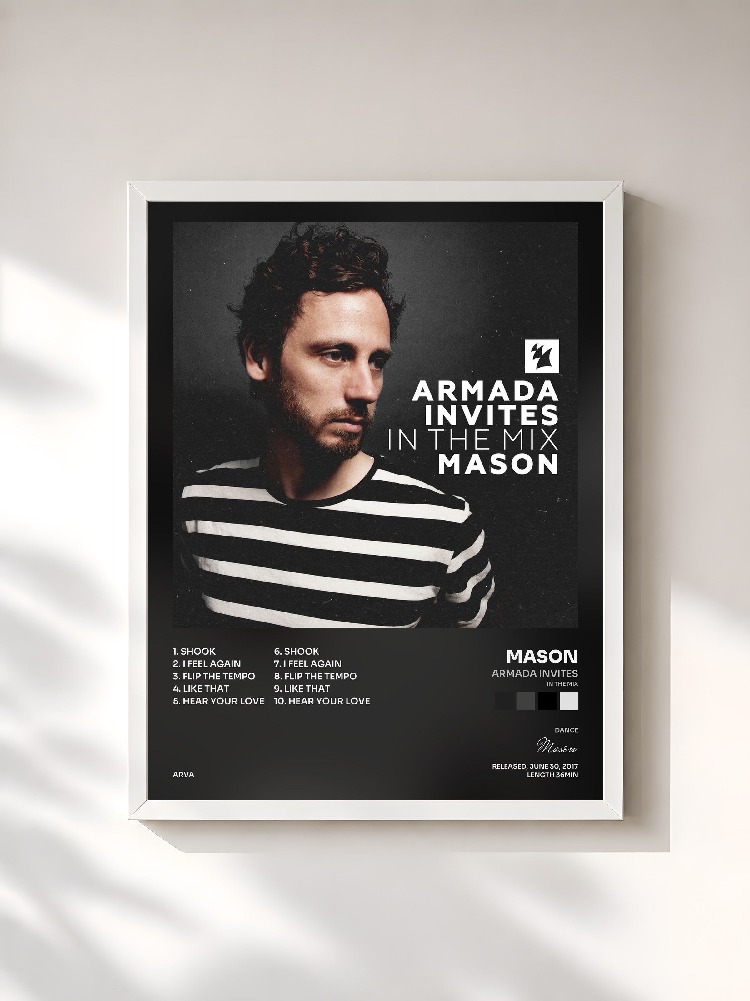 #blanc Tableau de l'album Armada Invites (In The Mix): Mason de Mason, cadre blanc, imprimé et encadré en France