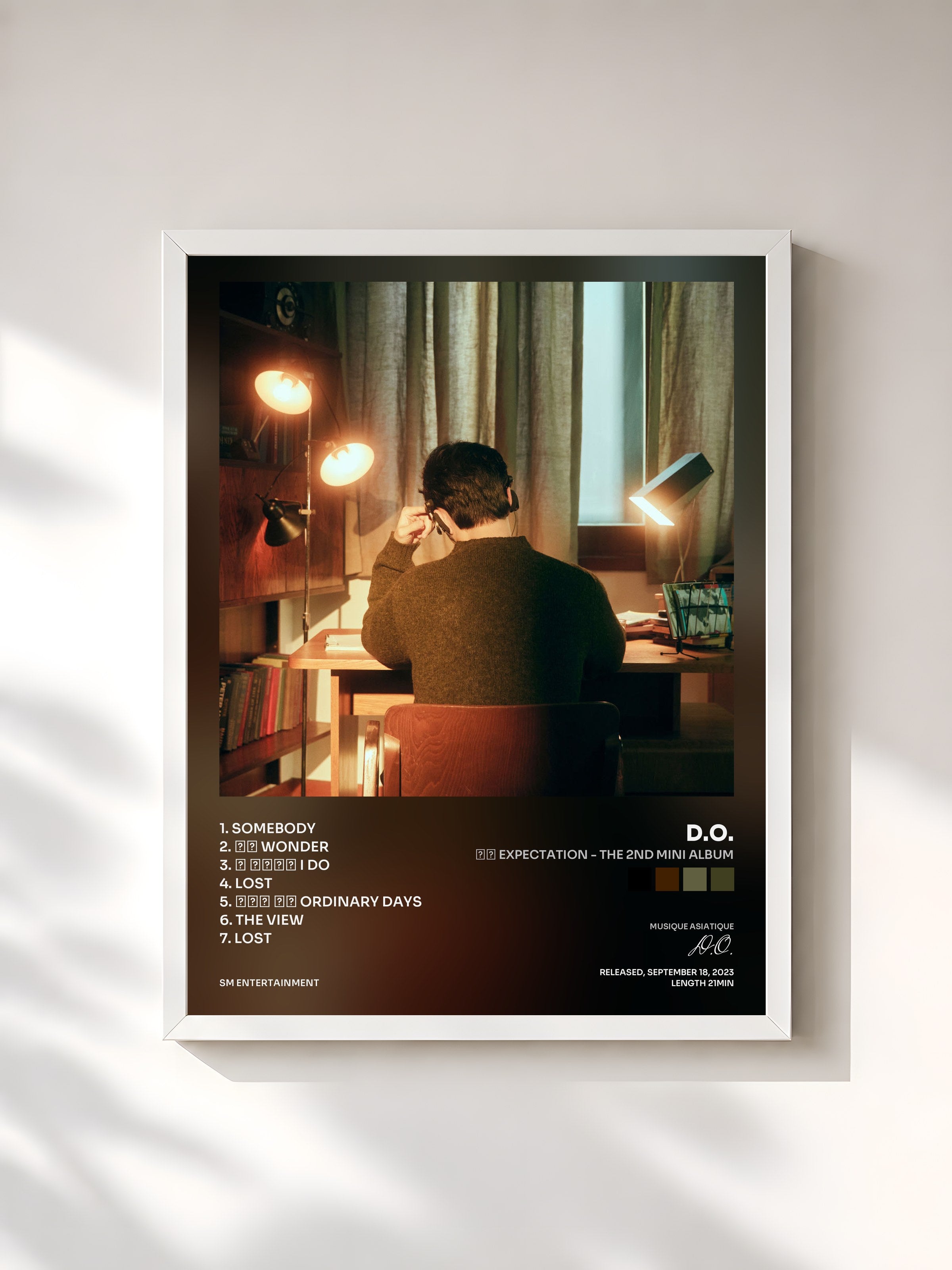 #blanc Tableau de l'album 기대 Expectation - The 2nd Mini Album de D.O., cadre blanc, imprimé et encadré en France