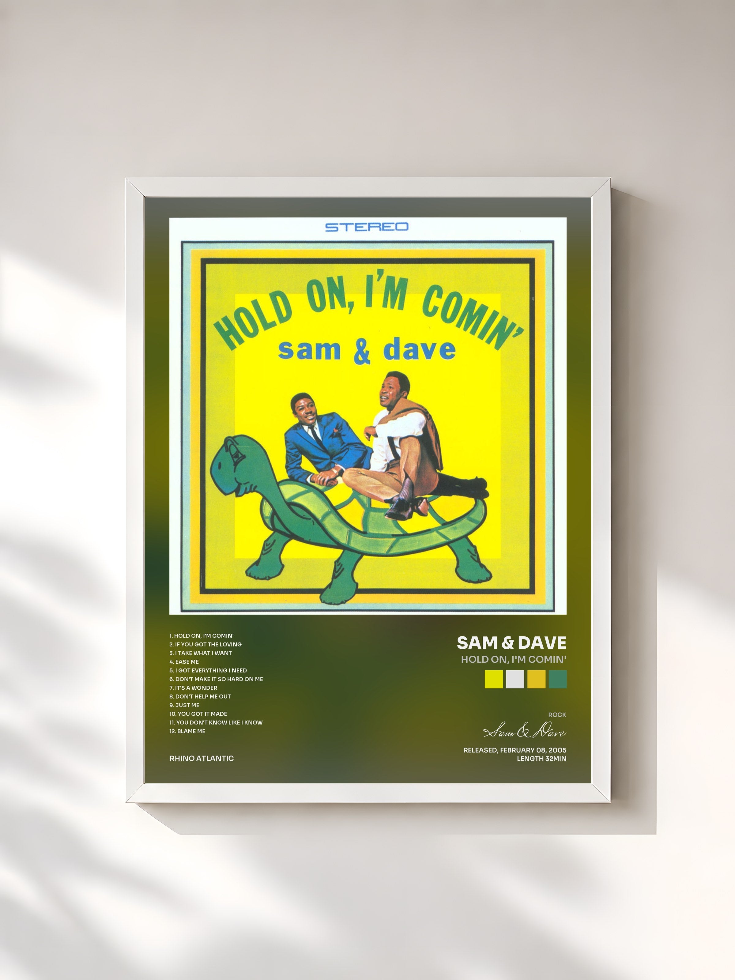 #blanc Tableau de l'album Hold On, I'm Comin' de Sam & Dave, cadre blanc, imprimé et encadré en France