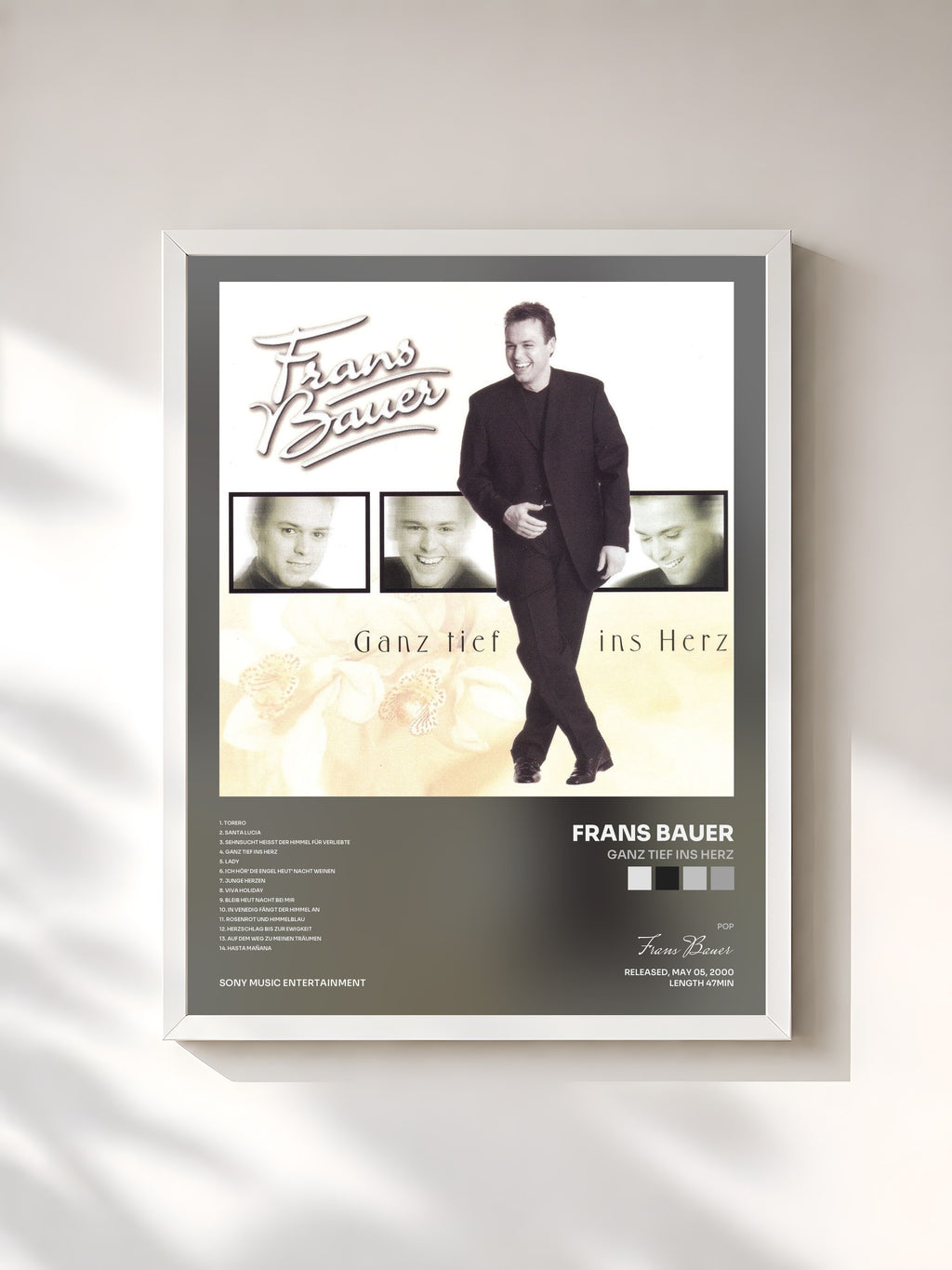 #blanc Tableau de l'album Ganz Tief Ins Herz de Frans Bauer, cadre blanc, imprimé et encadré en France