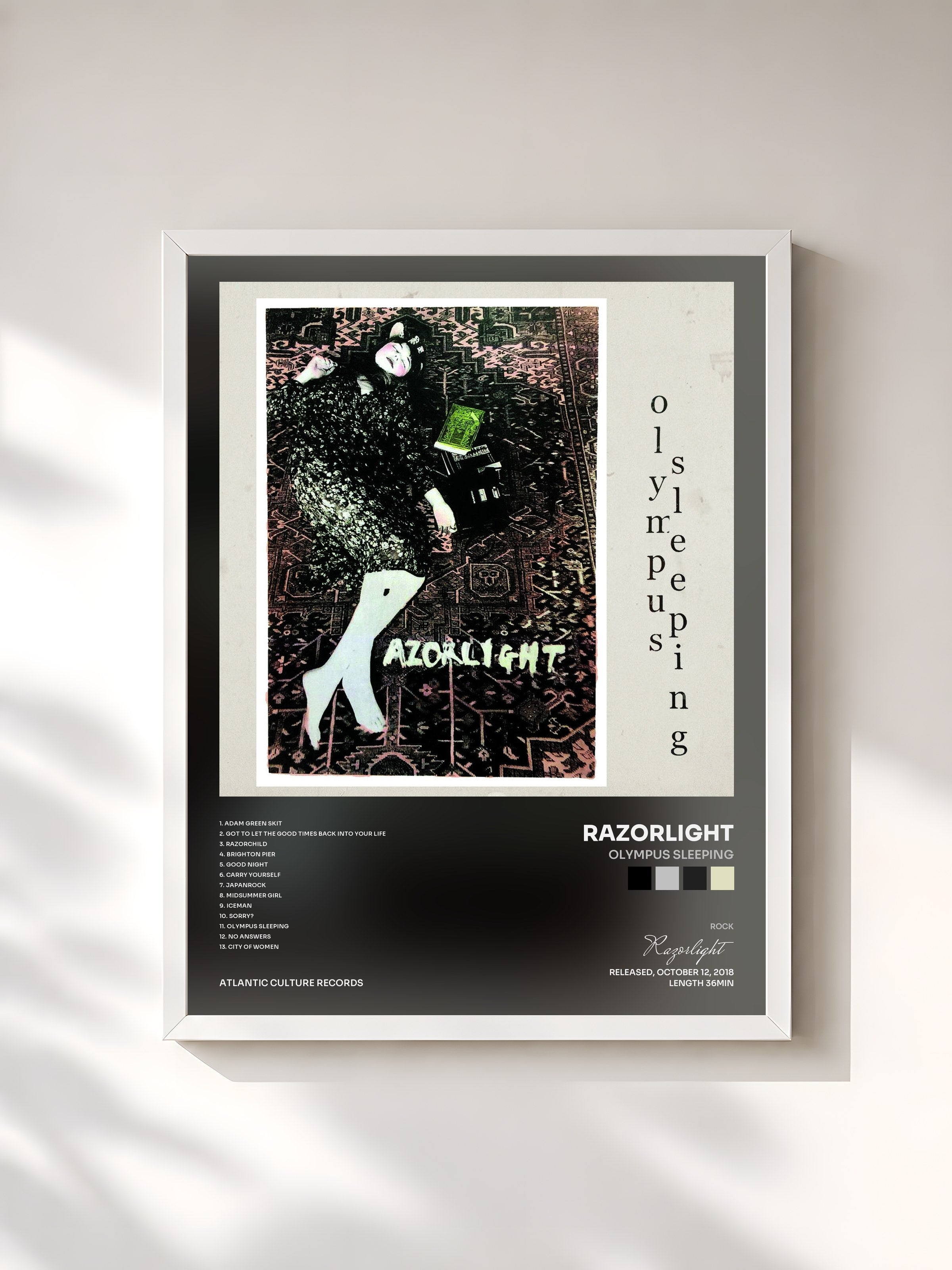 #blanc Tableau de l'album Olympus Sleeping de Razorlight, cadre blanc, imprimé et encadré en France