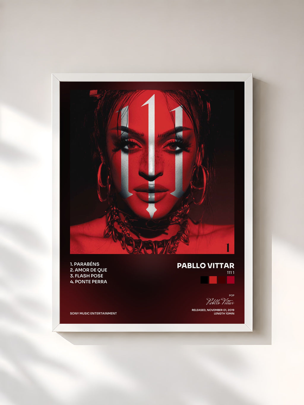 #blanc Tableau de l'album 111 1 de Pabllo Vittar, cadre blanc, imprimé et encadré en France