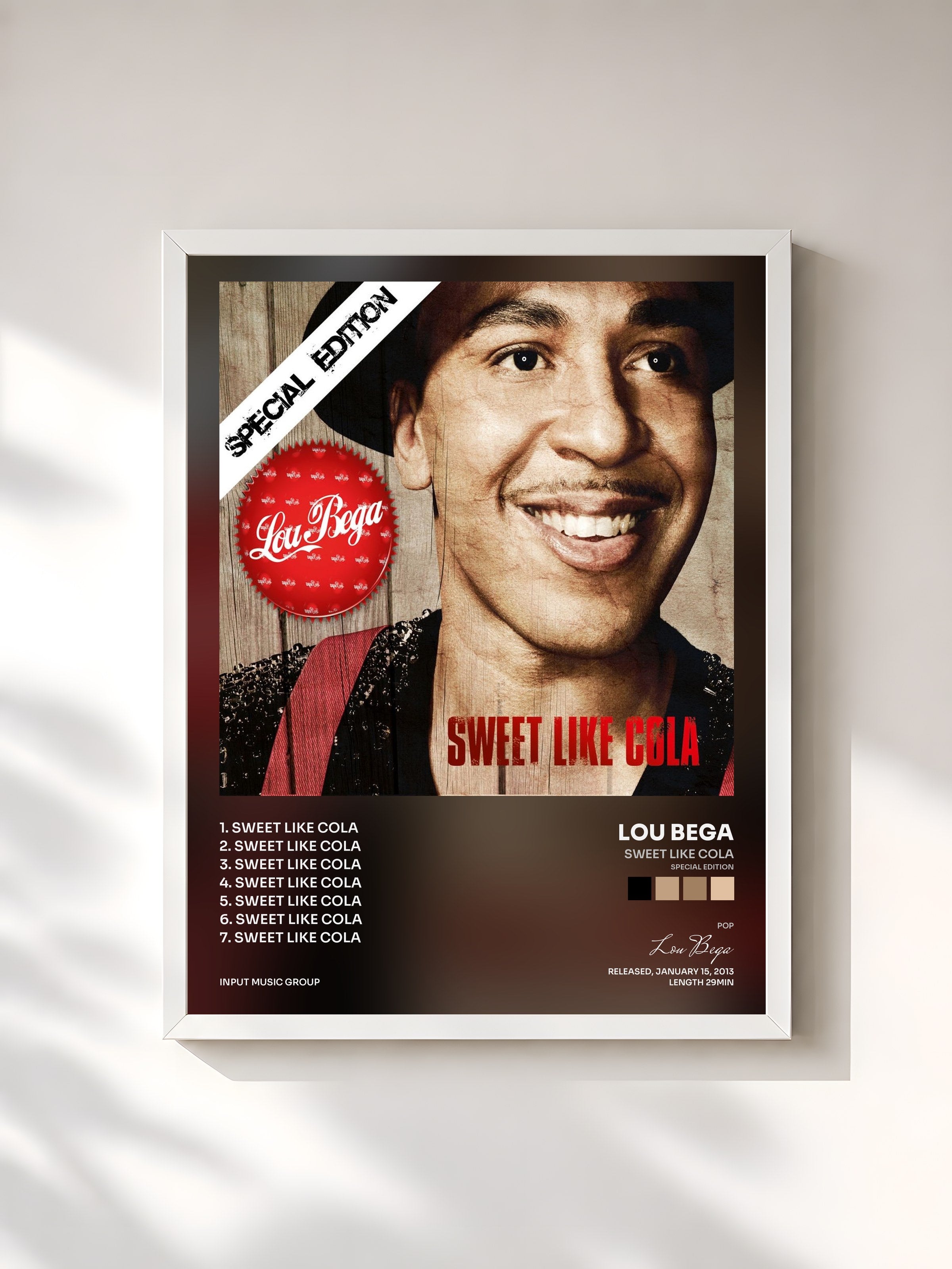 #blanc Tableau de l'album Sweet Like Cola (Special Edition) de Lou Bega, cadre blanc, imprimé et encadré en France