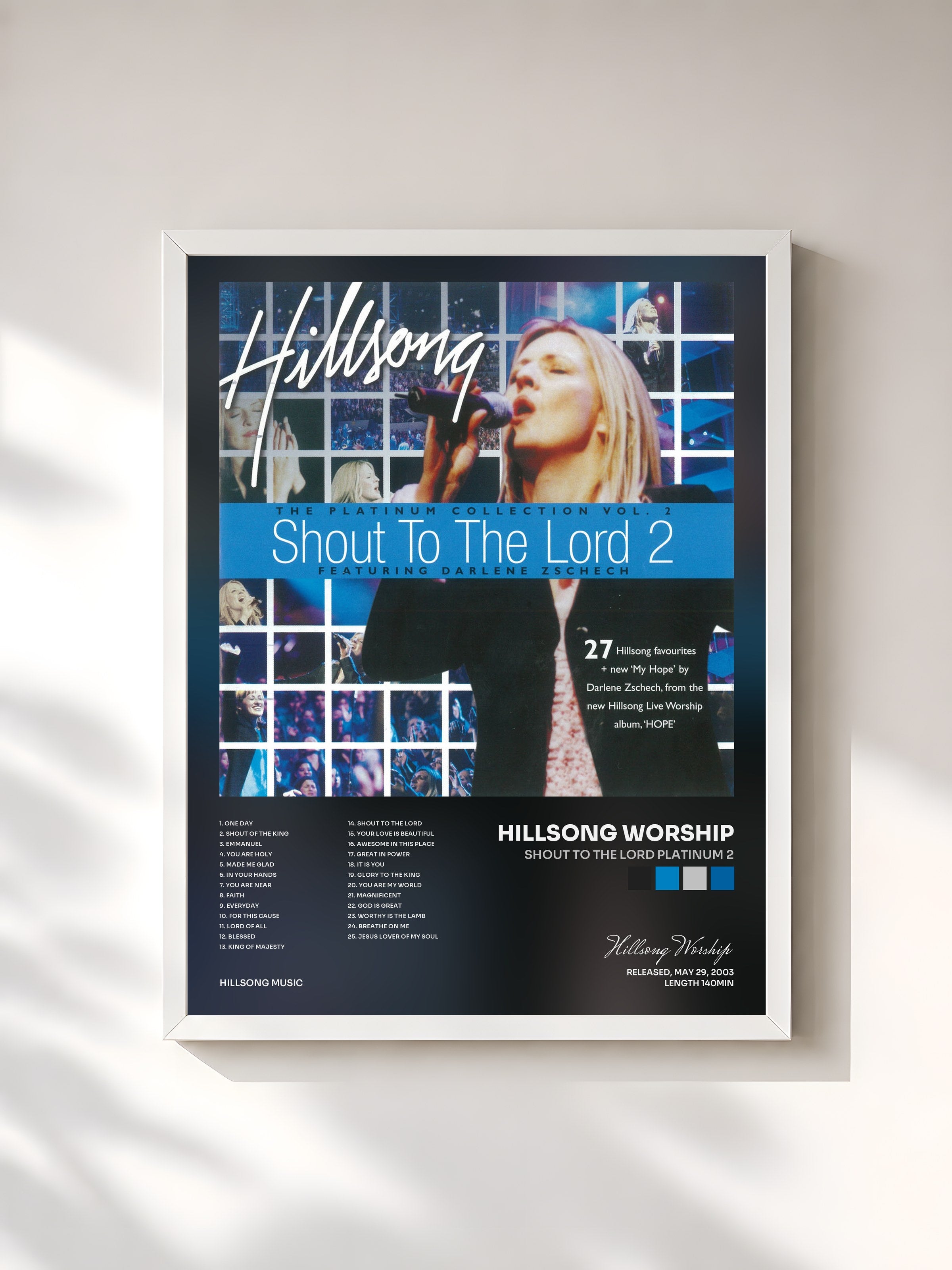 #blanc Tableau de l'album Shout To The Lord Platinum 2 de Hillsong Worship, cadre blanc, imprimé et encadré en France