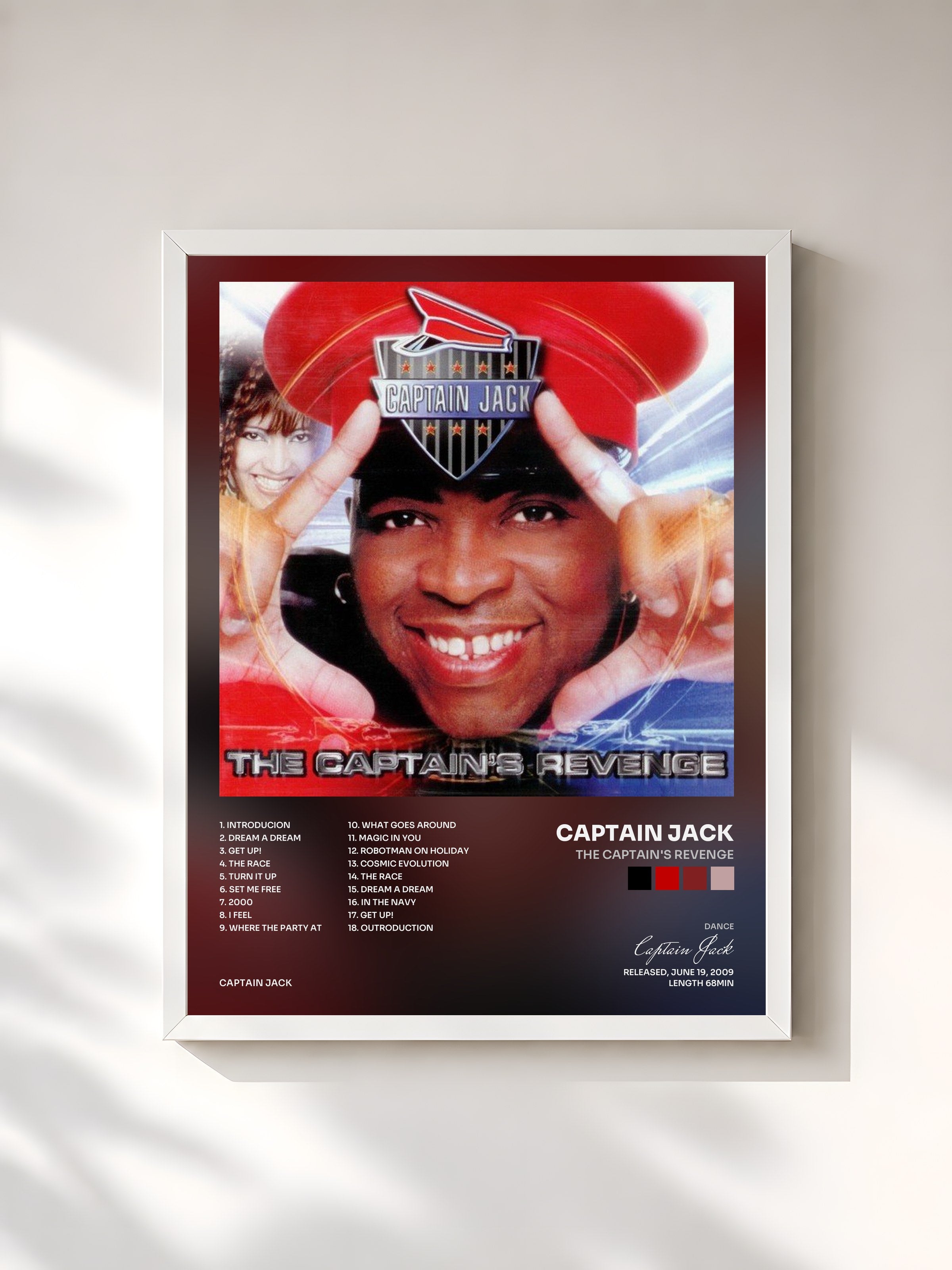 #blanc Tableau de l'album The Captain's Revenge de Captain Jack, cadre blanc, imprimé et encadré en France