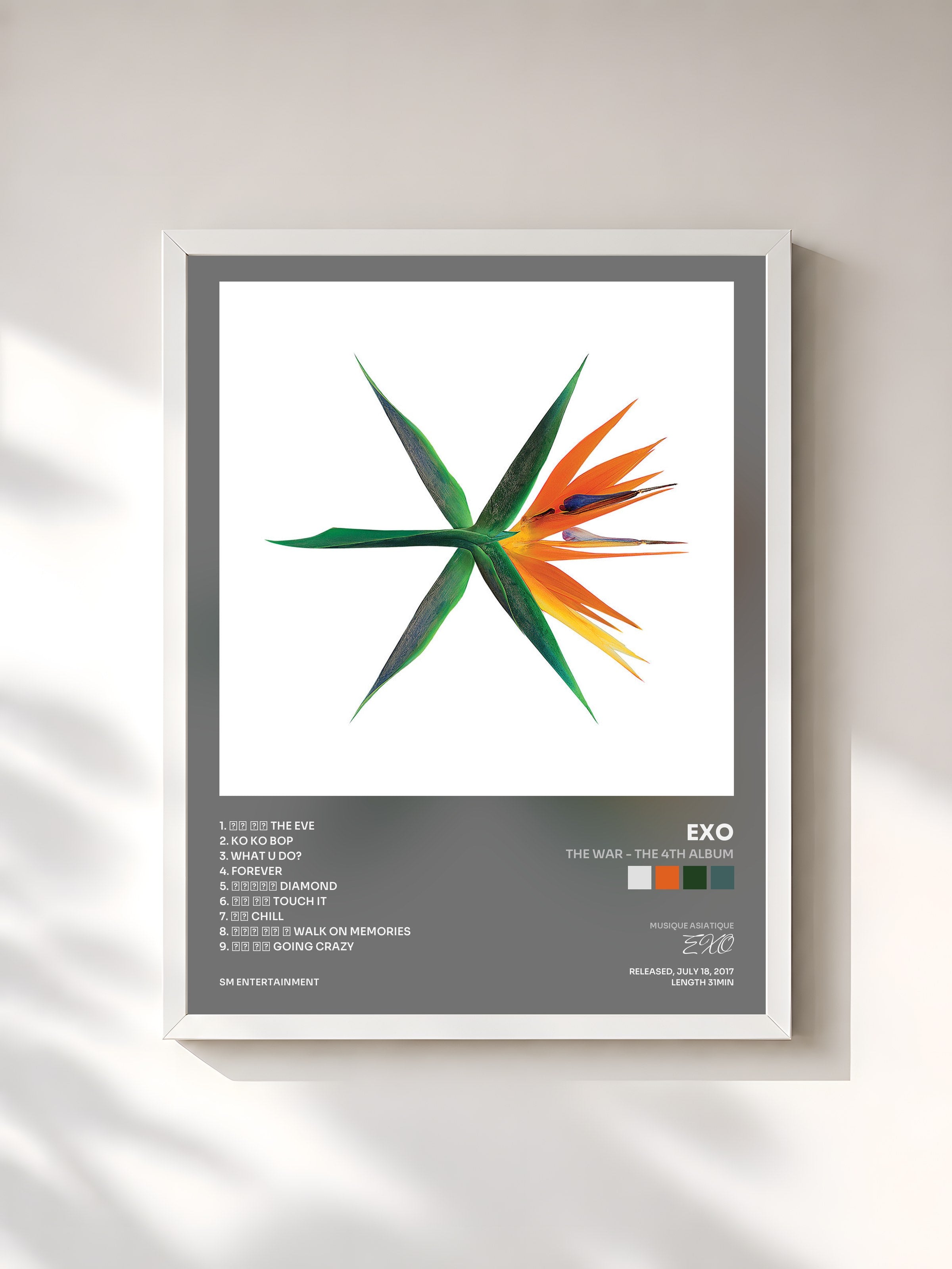 #blanc Tableau de l'album THE WAR - The 4th Album de EXO, cadre blanc, imprimé et encadré en France