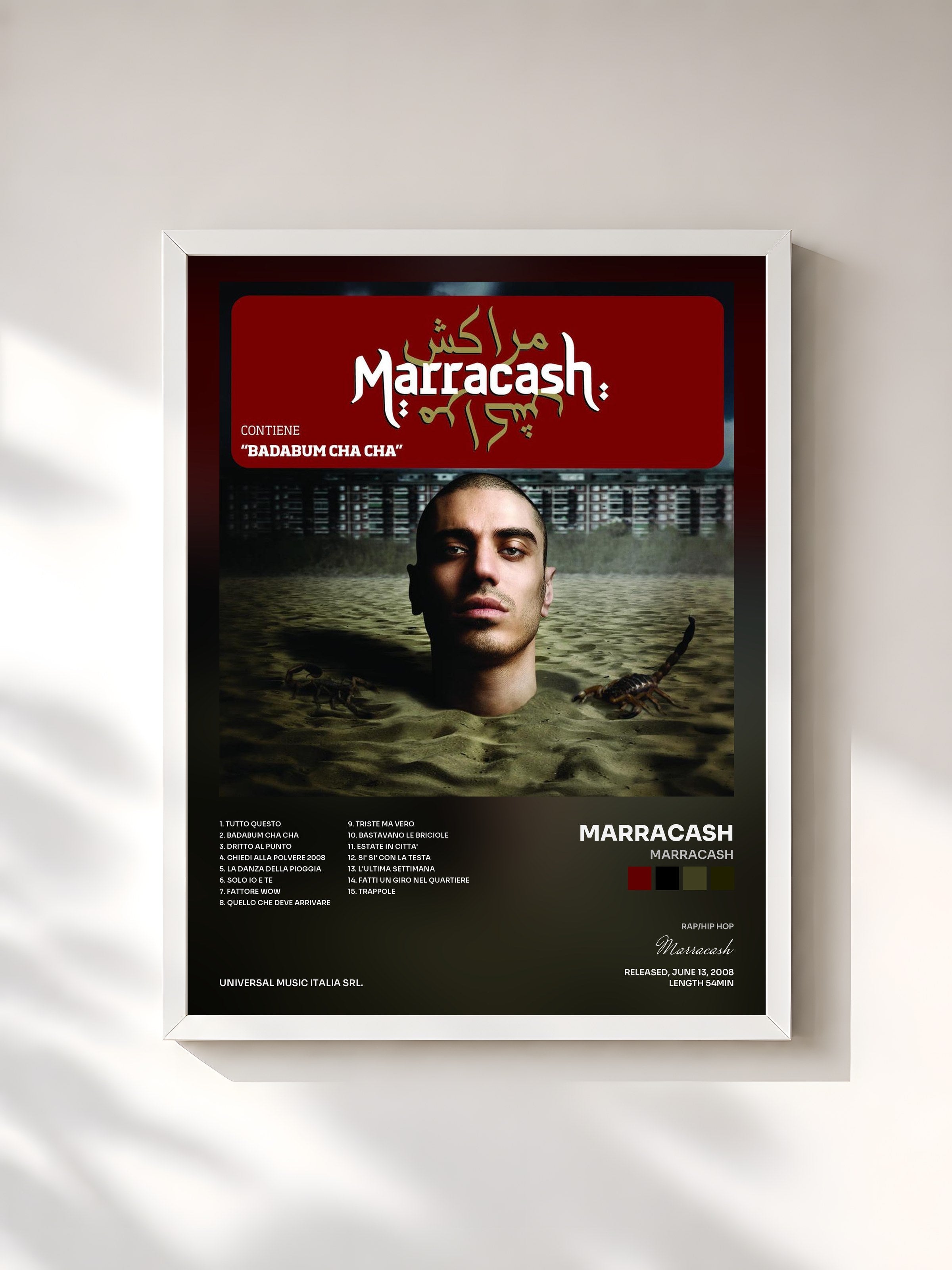 #blanc Tableau de l'album Marracash de Marracash, cadre blanc, imprimé et encadré en France