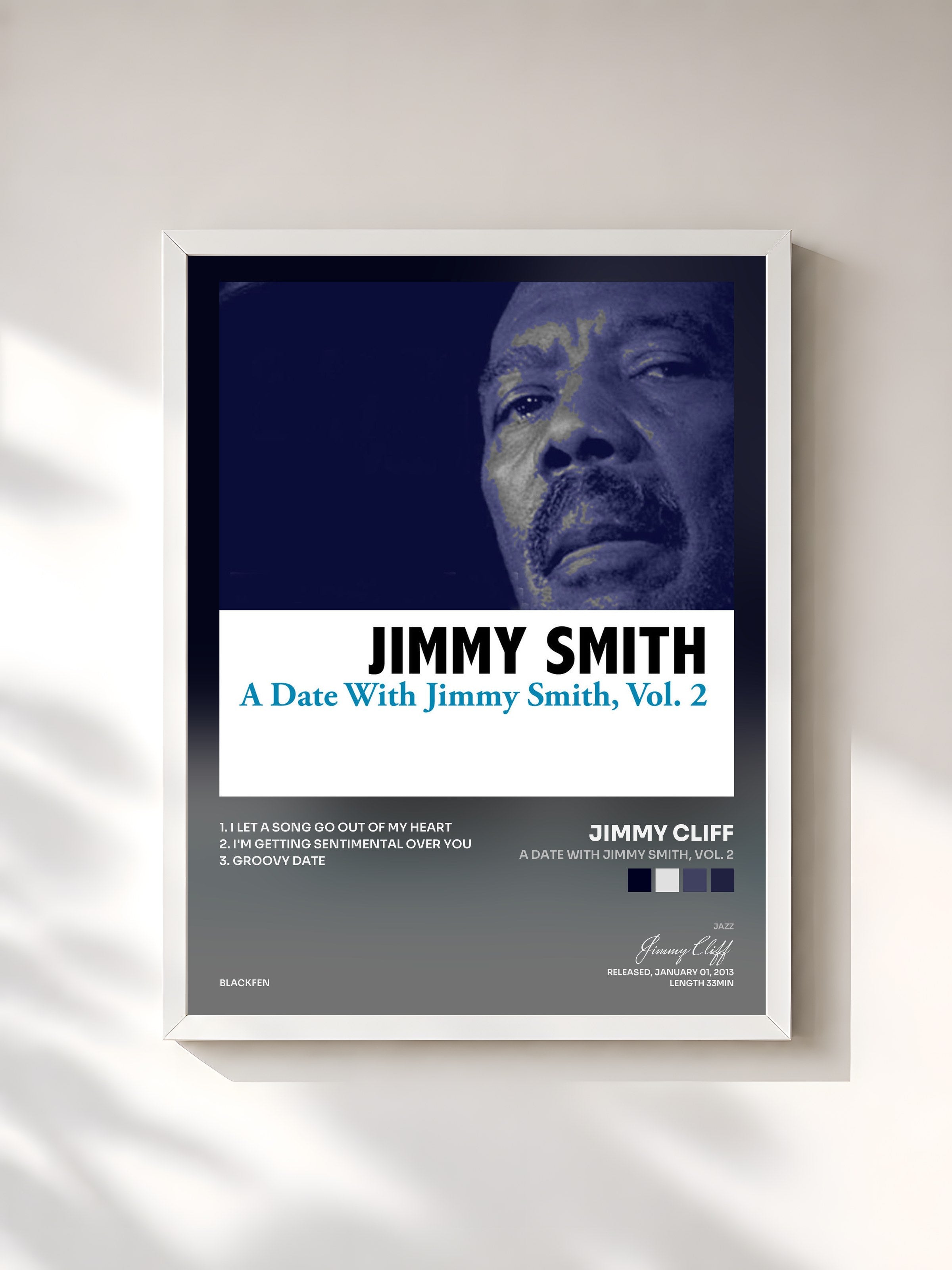 #blanc Tableau de l'album A Date With Jimmy Smith, Vol. 2 de Jimmy Cliff, cadre blanc, imprimé et encadré en France