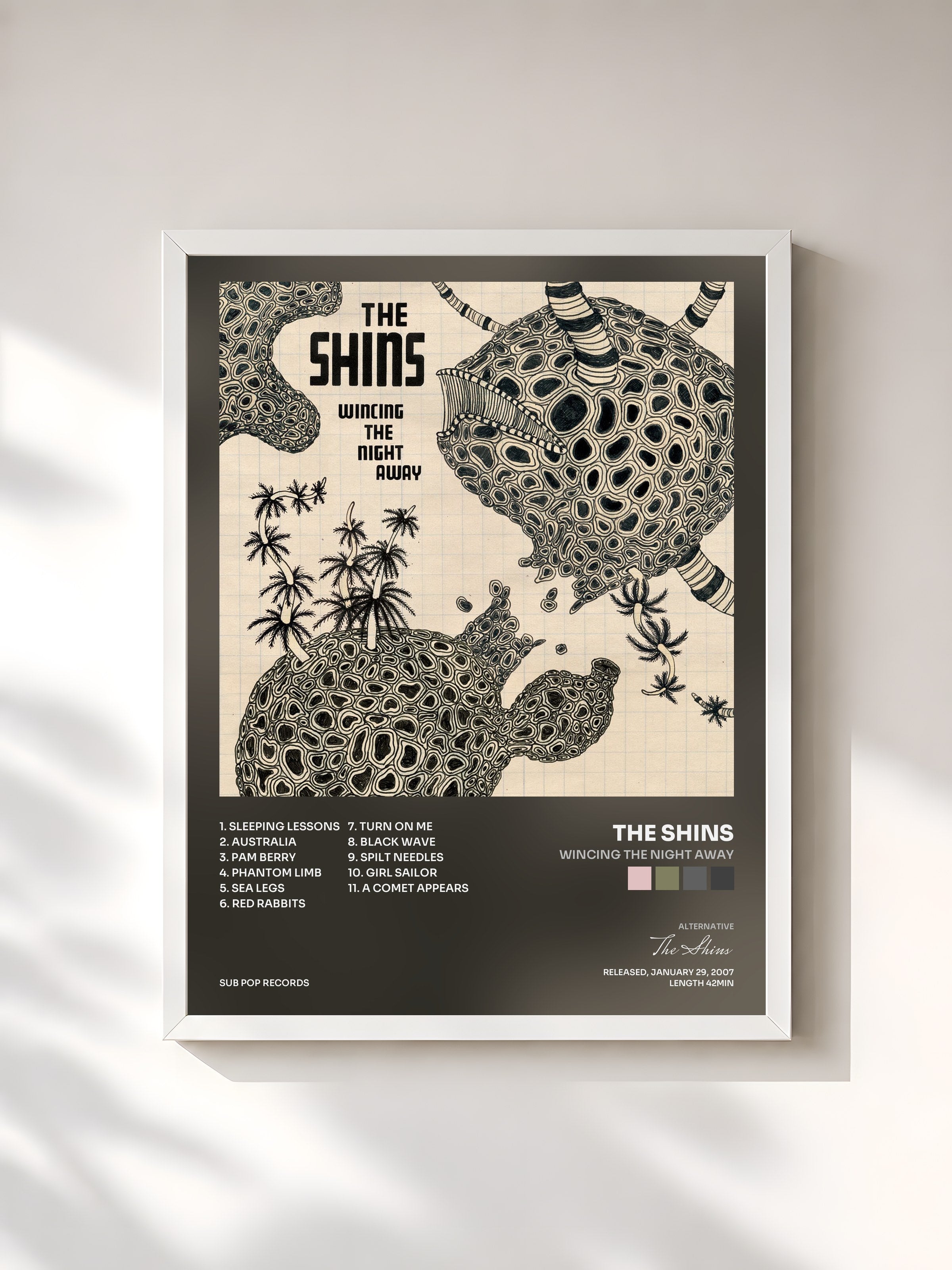 #blanc Tableau de l'album Wincing The Night Away de The Shins, cadre blanc, imprimé et encadré en France