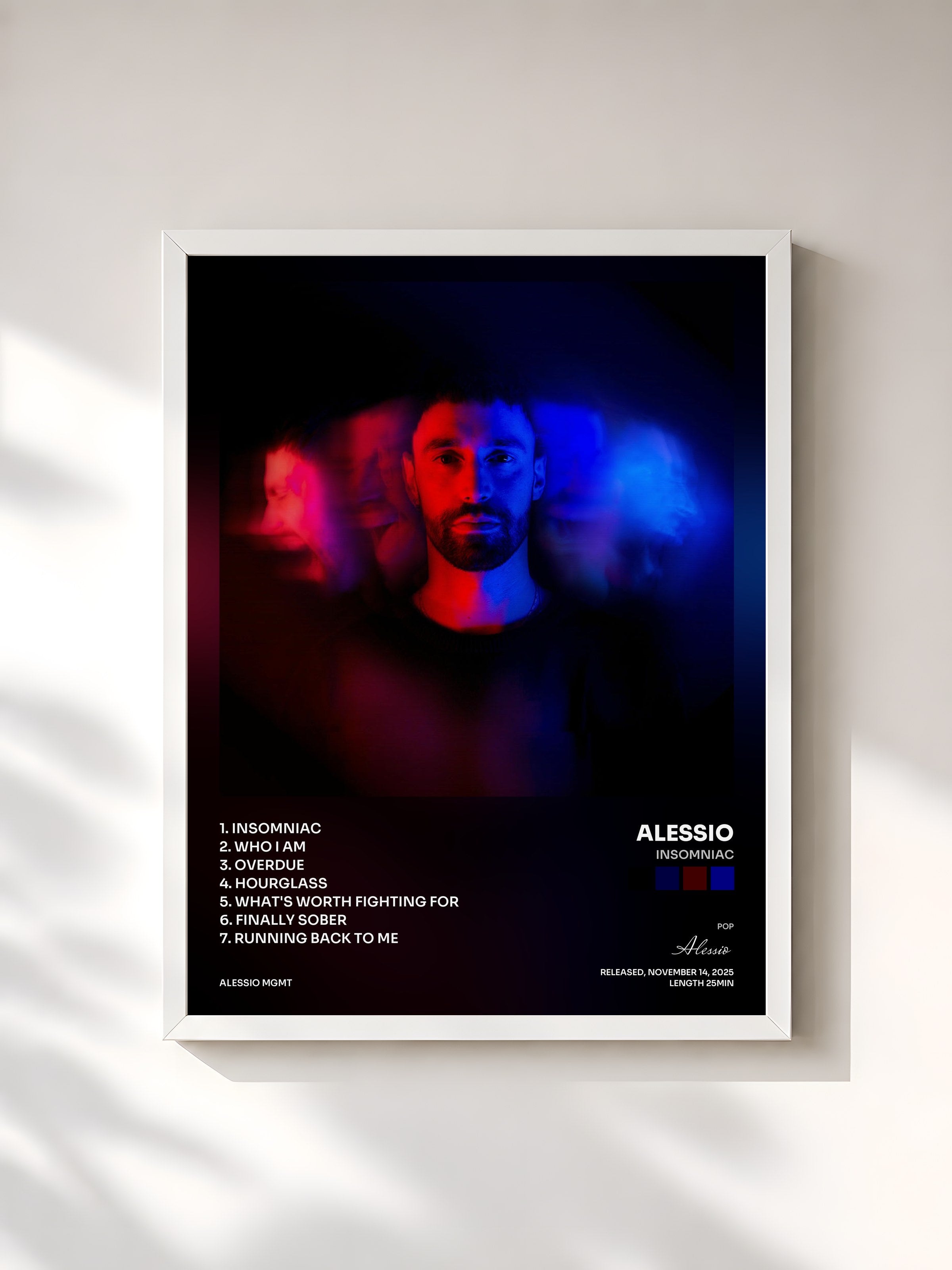 #blanc Tableau de l'album INSOMNIAC de Alessio, cadre blanc, imprimé et encadré en France