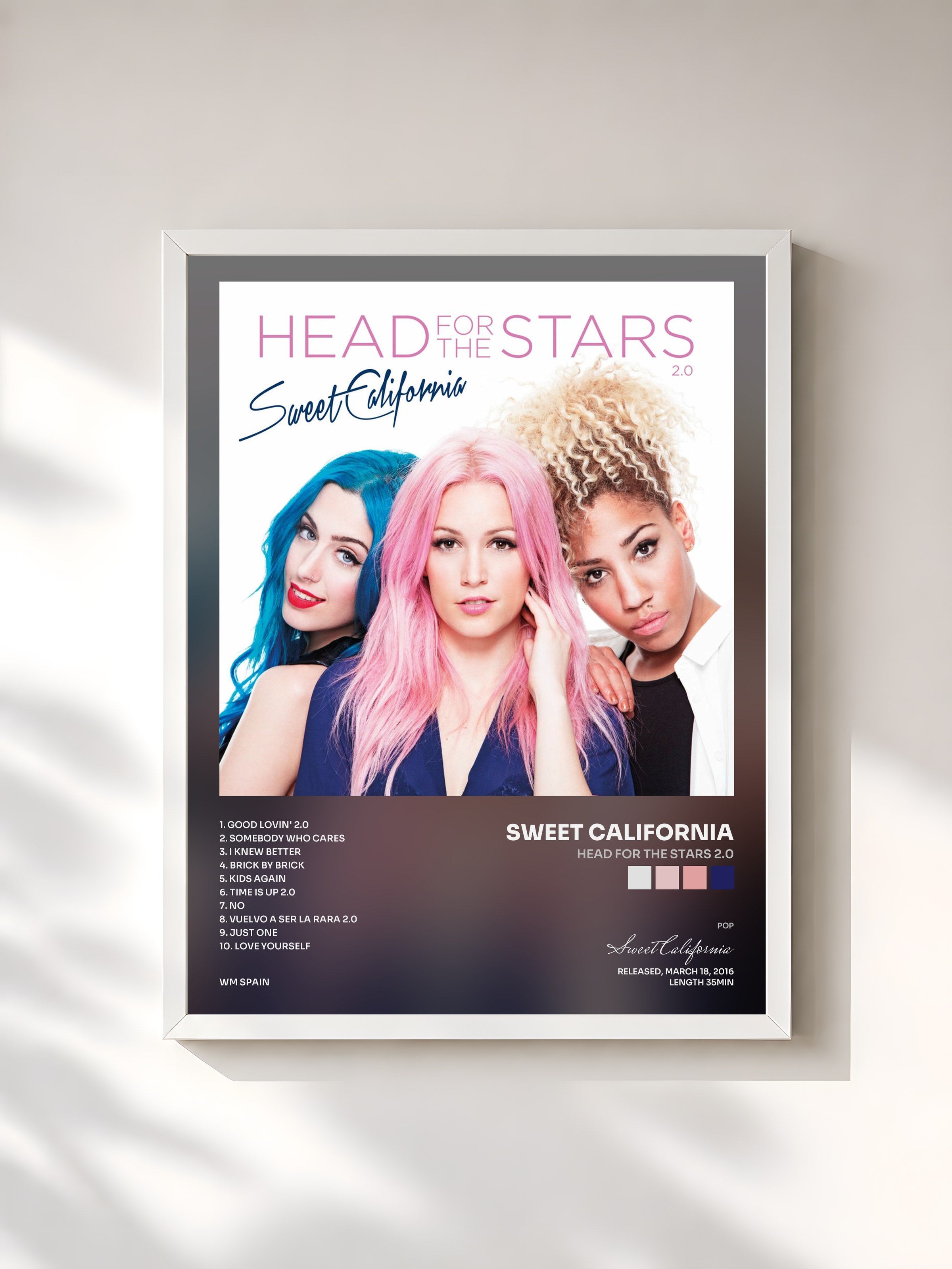 #blanc Tableau de l'album Head for the Stars 2.0 de Sweet California, cadre blanc, imprimé et encadré en France