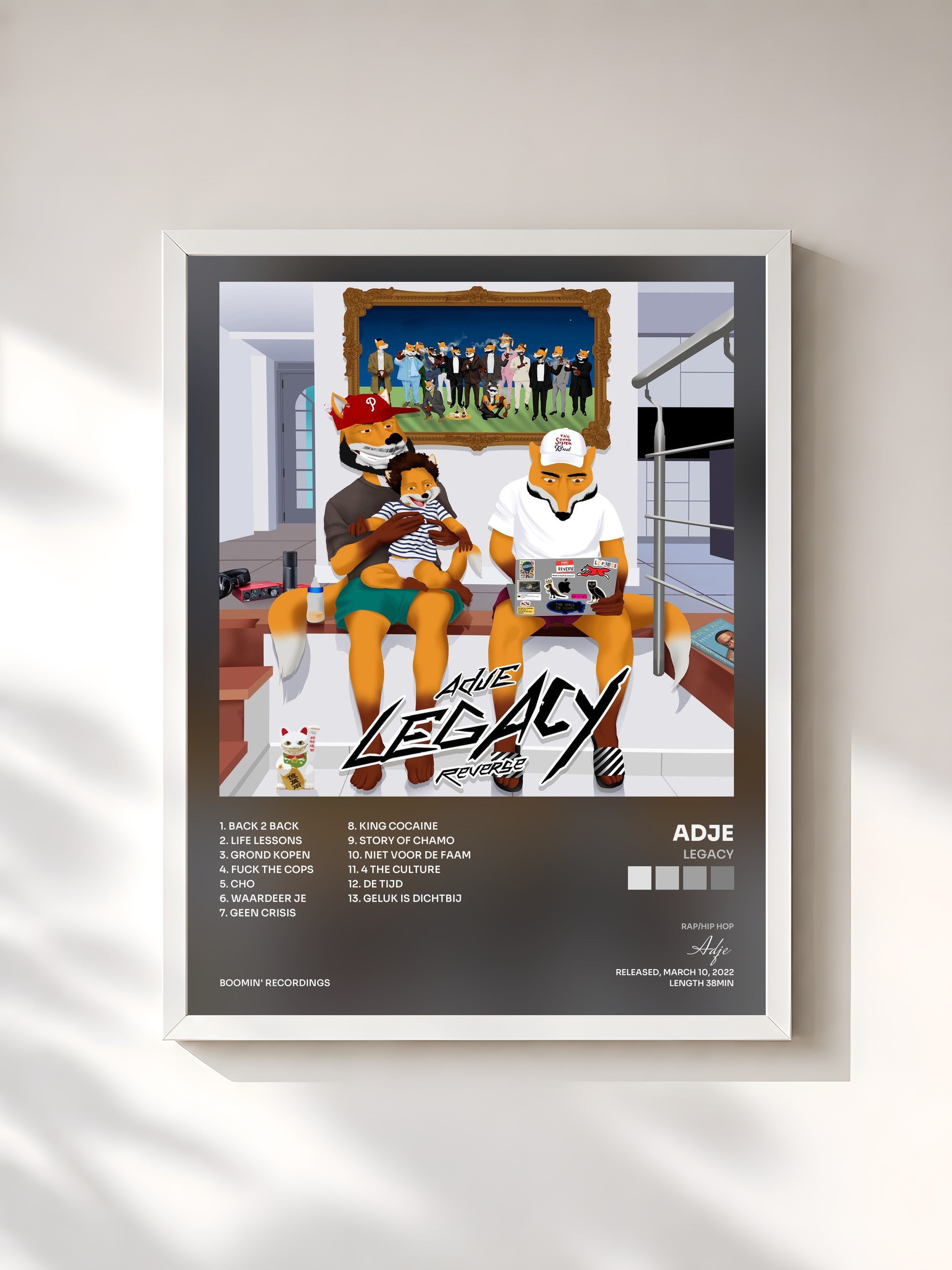 #blanc Tableau de l'album Legacy de Adje, cadre blanc, imprimé et encadré en France