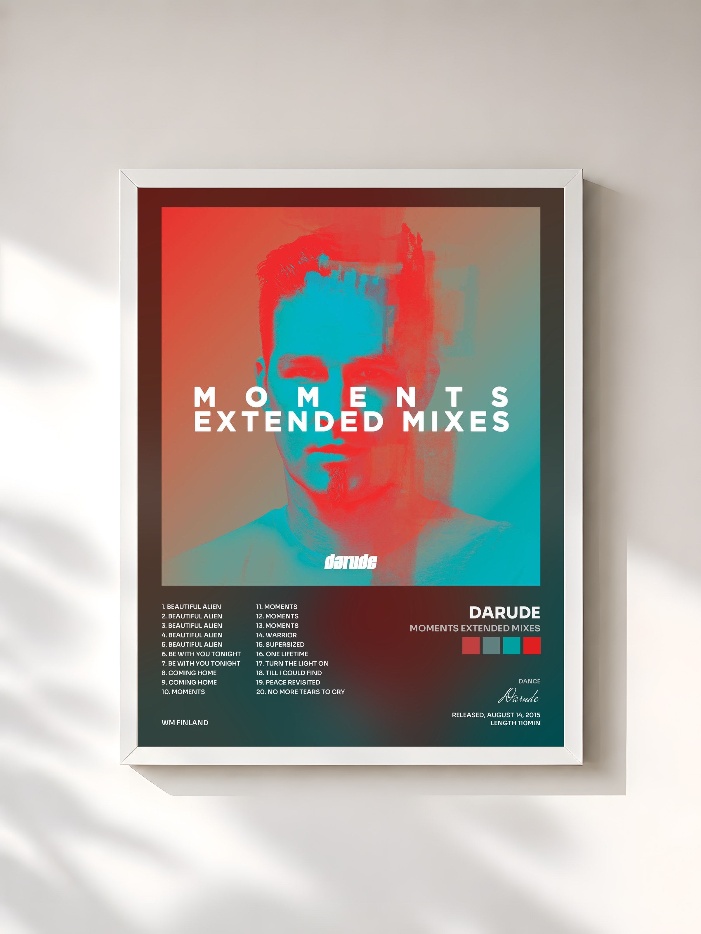 #blanc Tableau de l'album Moments Extended Mixes de Darude, cadre blanc, imprimé et encadré en France