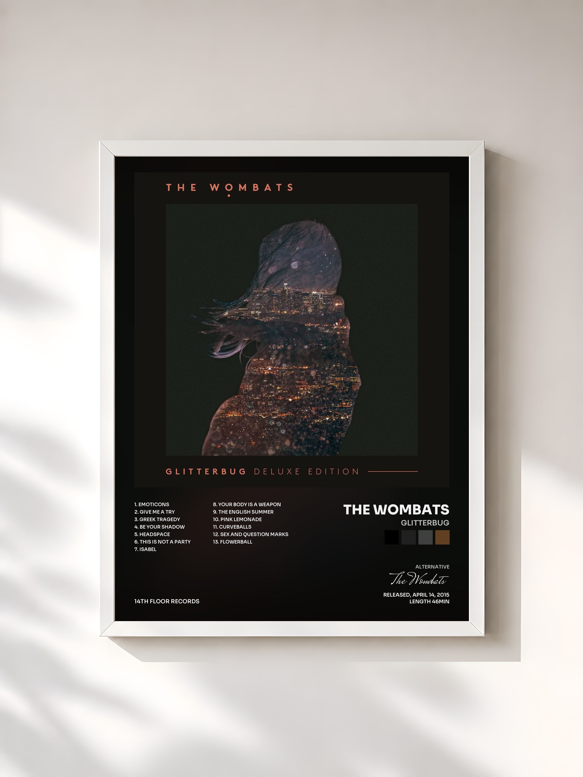 #blanc Tableau de l'album Glitterbug de The Wombats, cadre blanc, imprimé et encadré en France