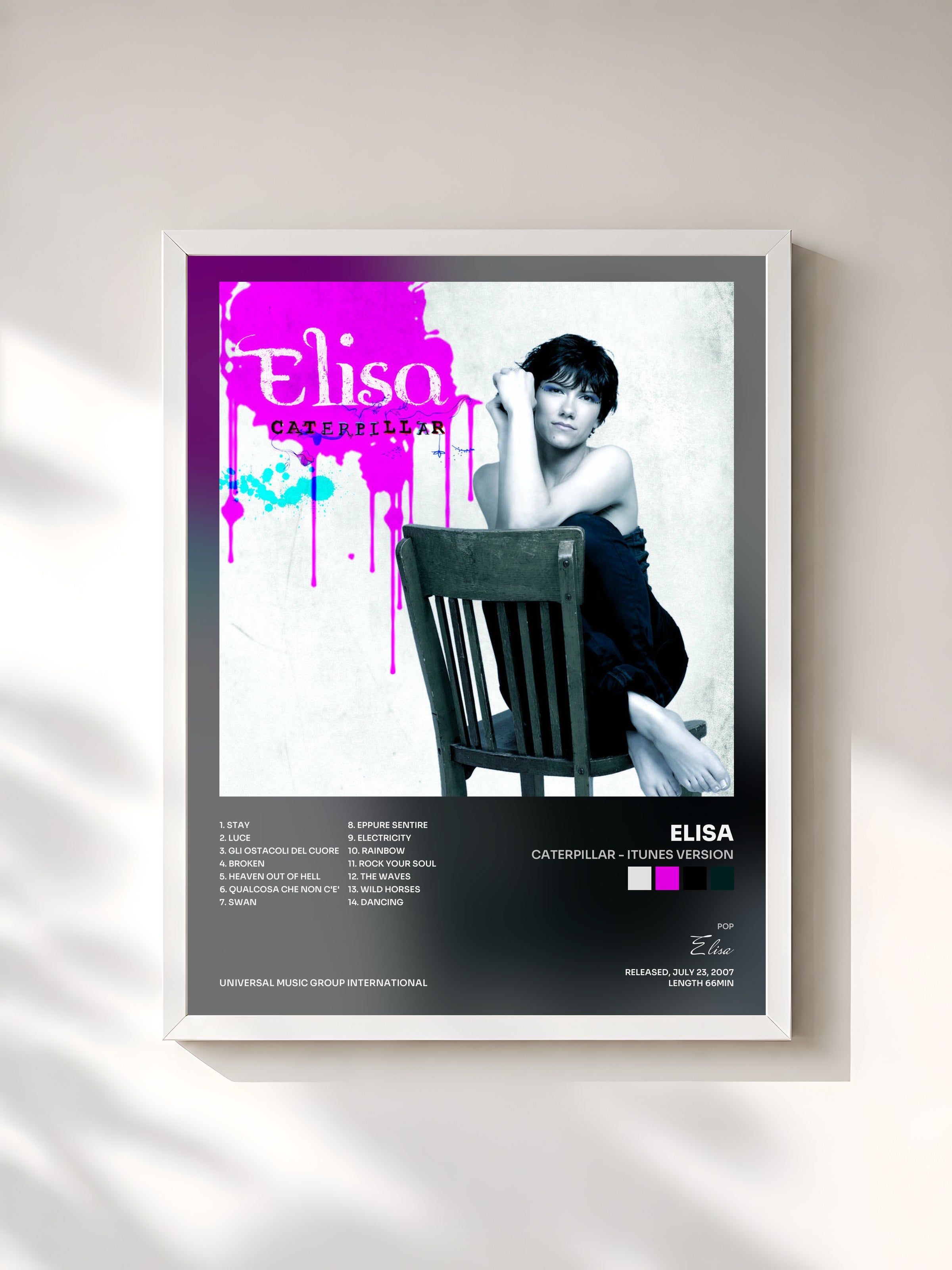 #blanc Tableau de l'album Caterpillar - iTunes Version de Elisa, cadre blanc, imprimé et encadré en France