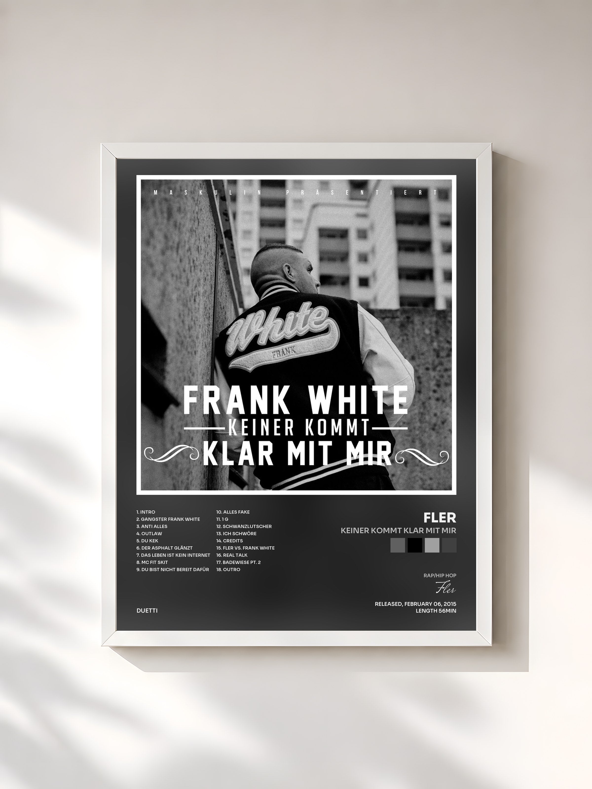 #blanc Tableau de l'album Keiner kommt klar mit mir de Fler, cadre blanc, imprimé et encadré en France
