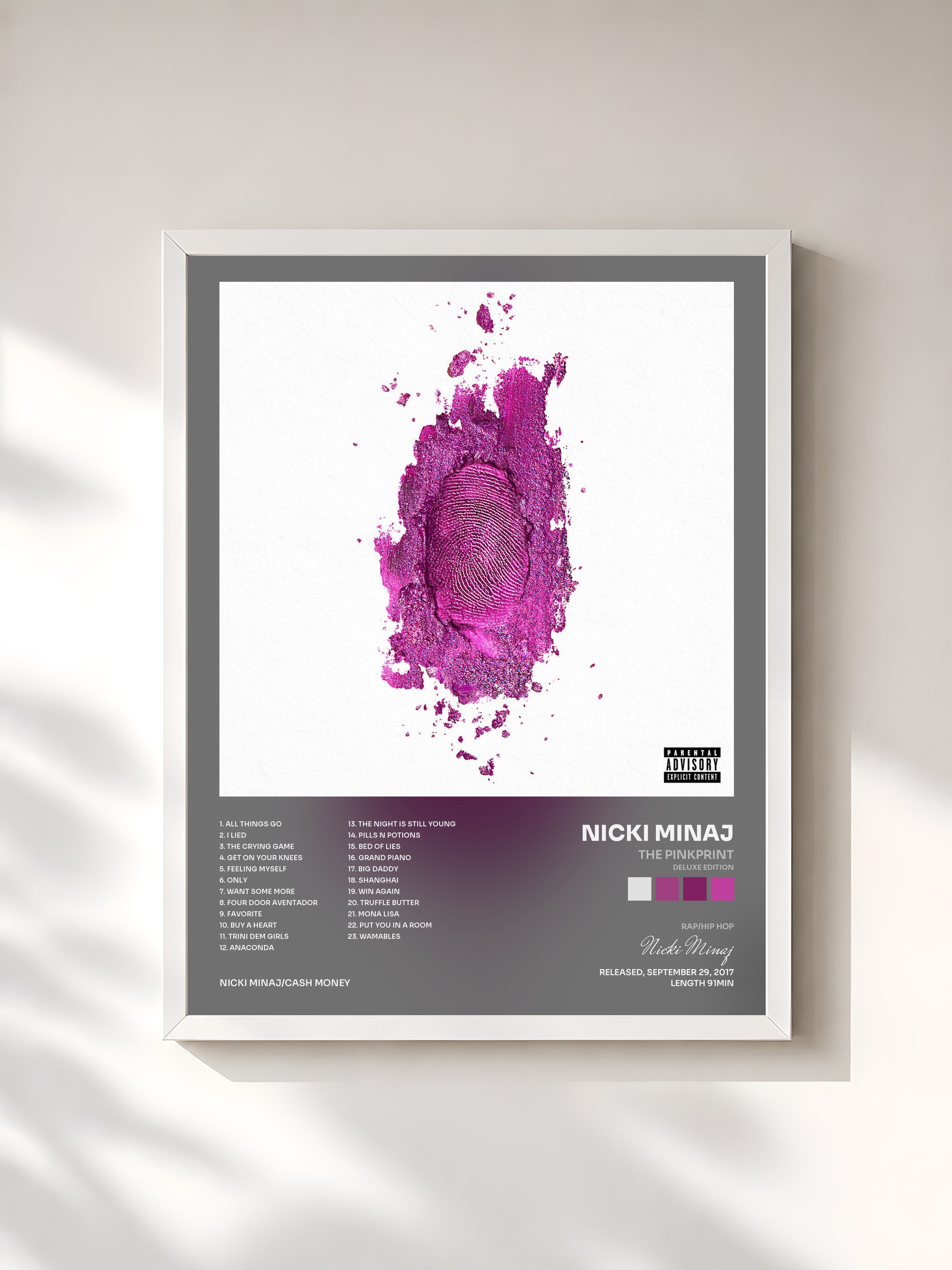 #blanc Tableau de l'album The Pinkprint (Deluxe Edition) de Nicki Minaj, cadre blanc, imprimé et encadré en France