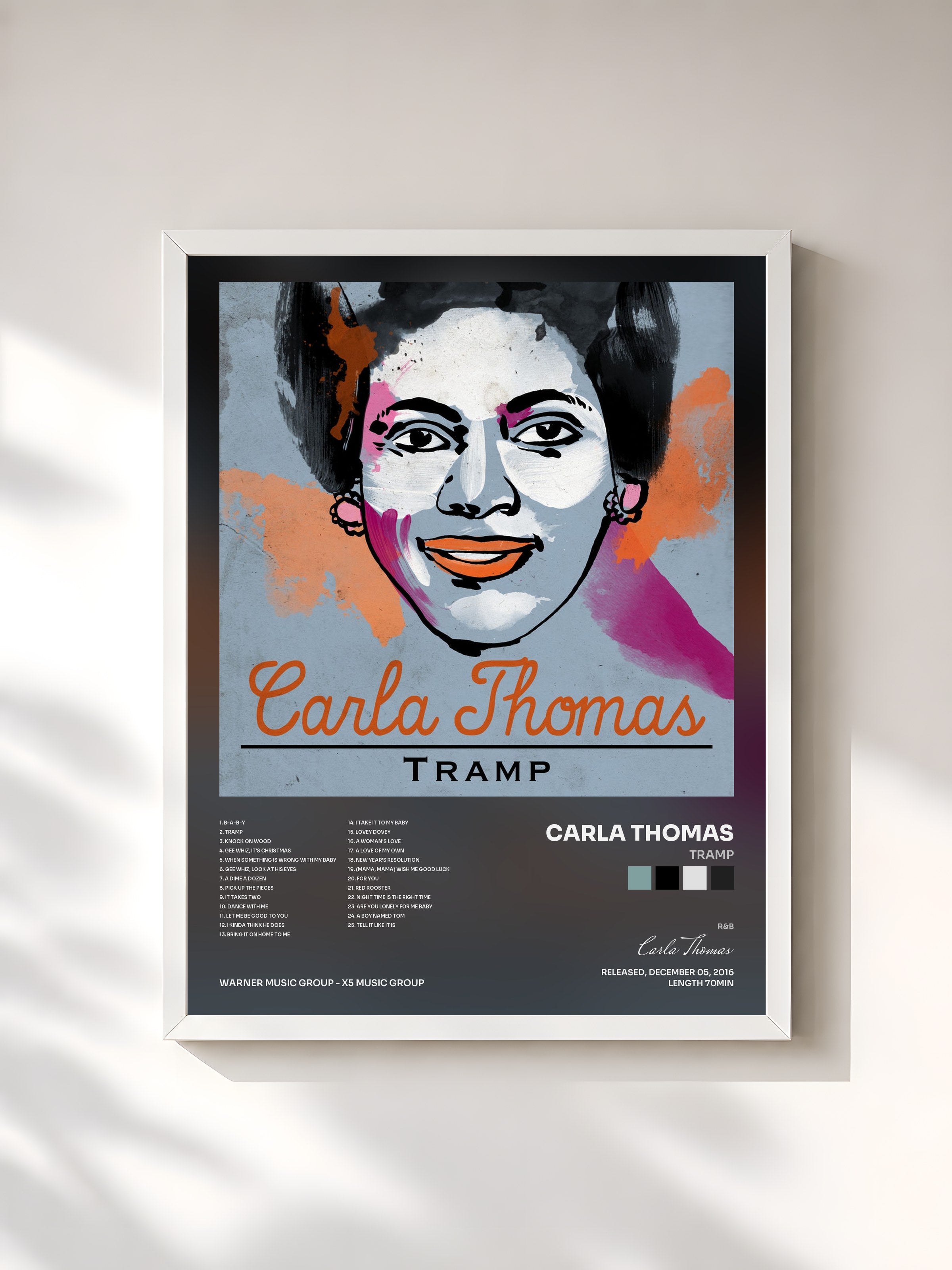 #blanc Tableau de l'album Tramp de Carla Thomas, cadre blanc, imprimé et encadré en France