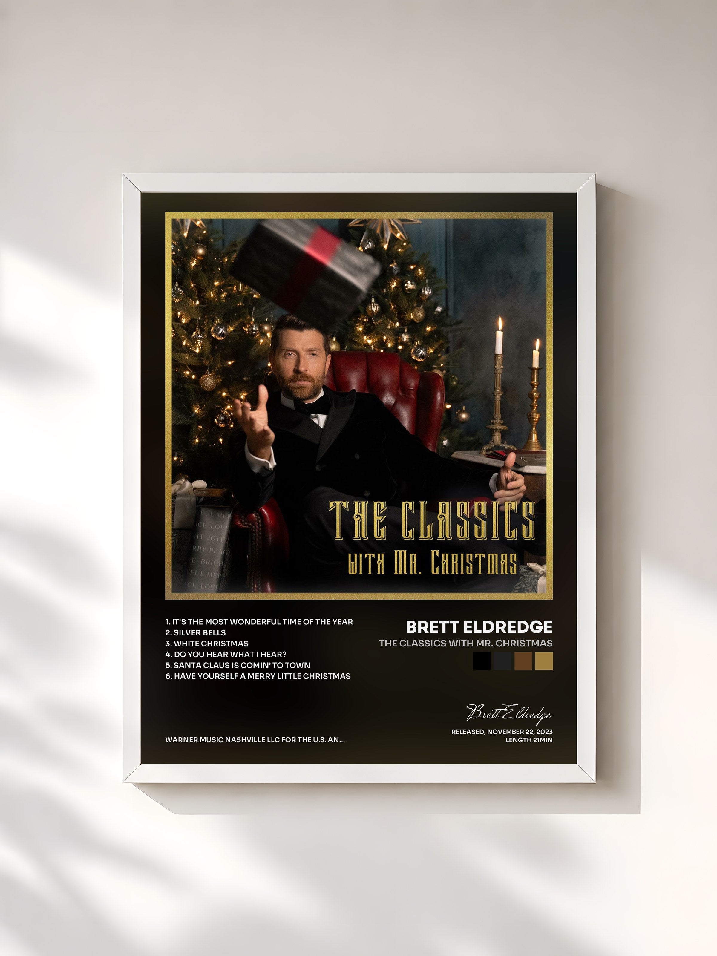 #blanc Tableau de l'album The Classics with Mr. Christmas de Brett Eldredge, cadre blanc, imprimé et encadré en France