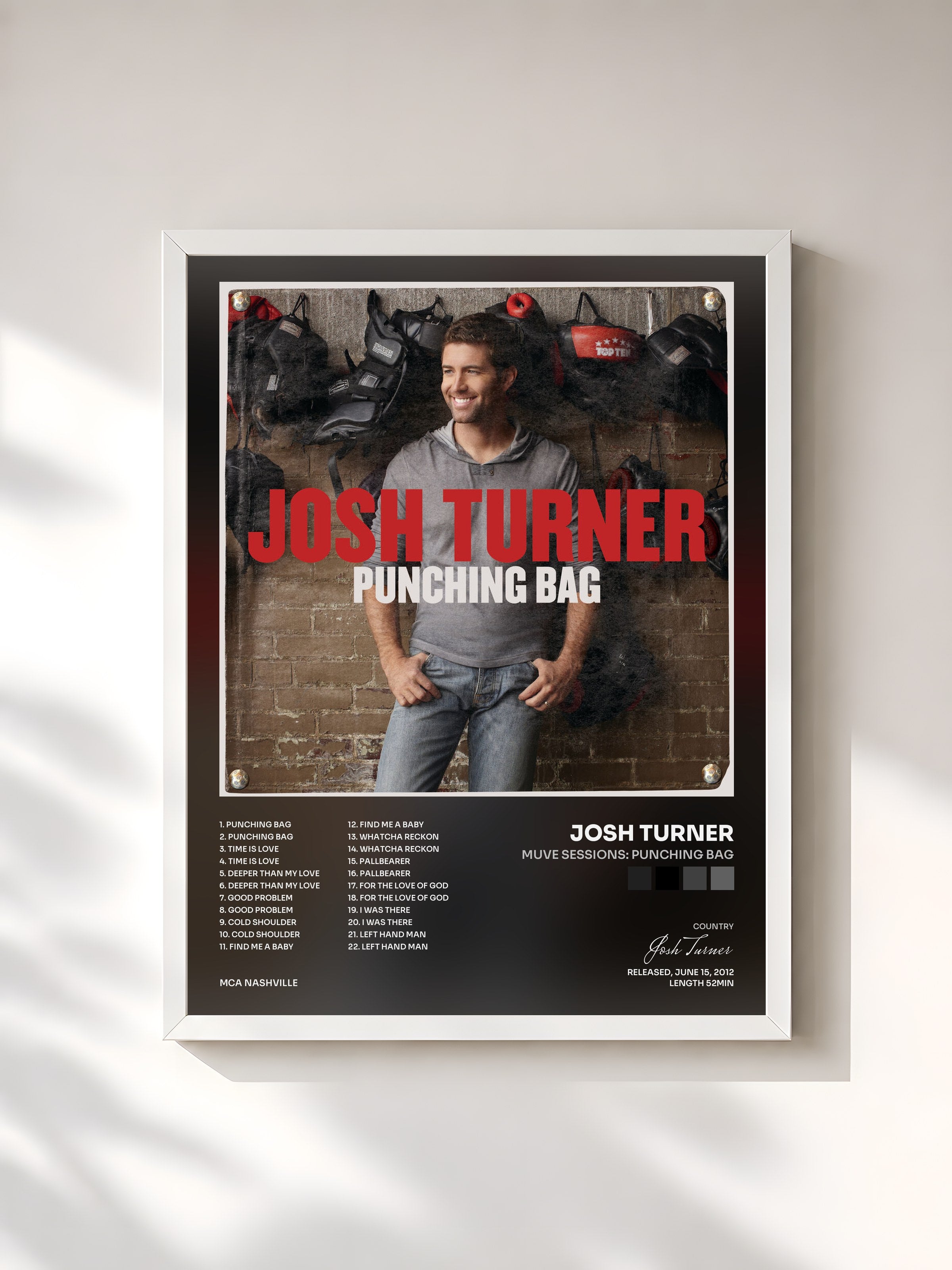 #blanc Tableau de l'album Muve Sessions: Punching Bag de Josh Turner, cadre blanc, imprimé et encadré en France