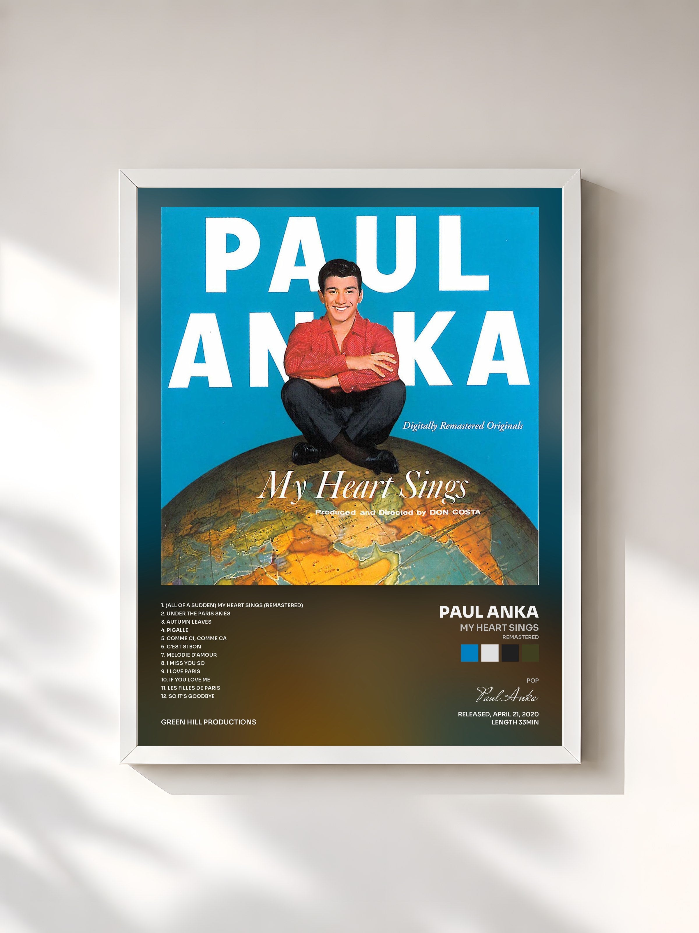 #blanc Tableau de l'album My Heart Sings (Remastered) de Paul Anka, cadre blanc, imprimé et encadré en France