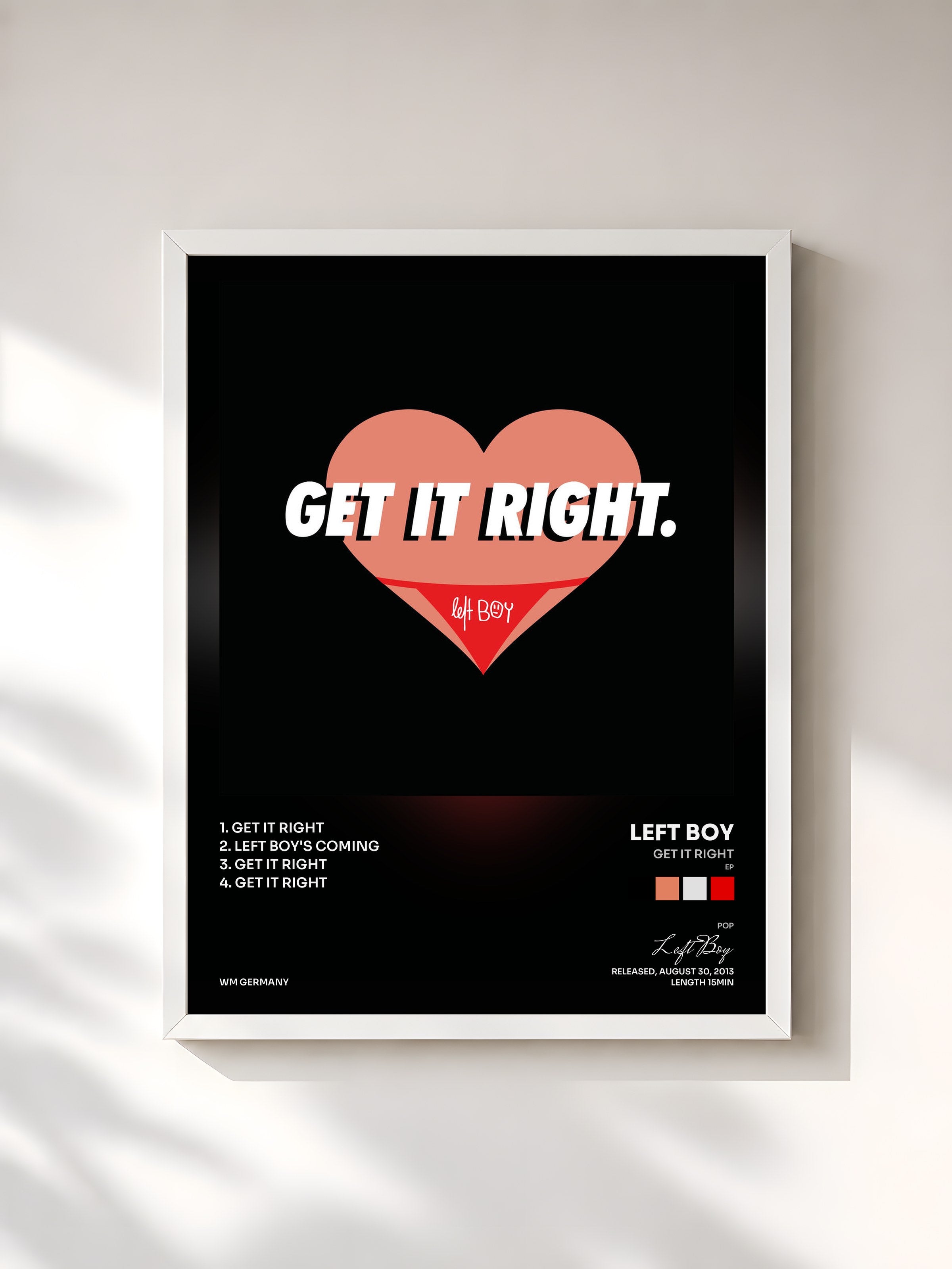 #blanc Tableau de l'album Get It Right (EP) de Left Boy, cadre blanc, imprimé et encadré en France