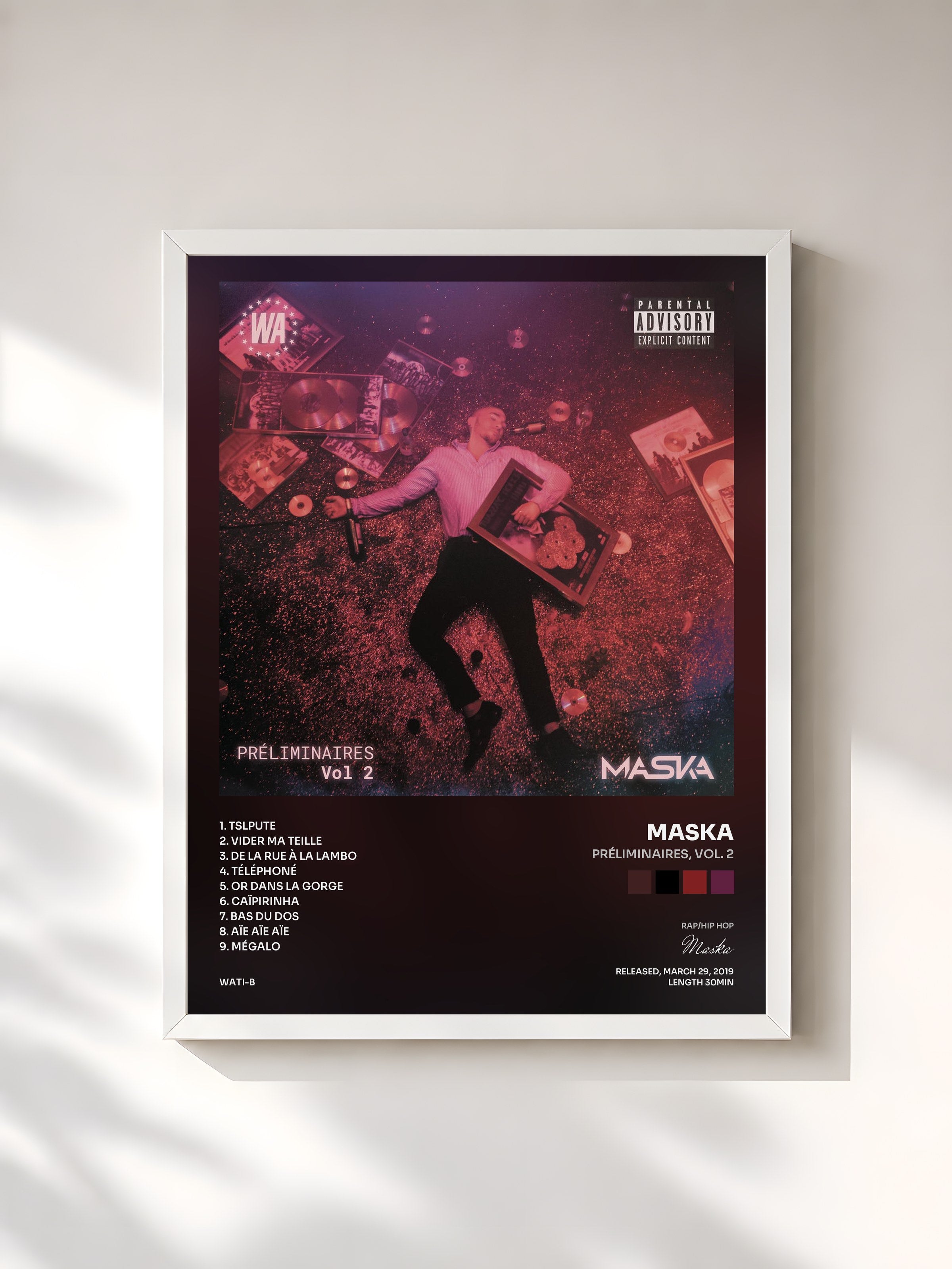 #blanc Tableau de l'album Préliminaires, Vol. 2 de Maska, cadre blanc, imprimé et encadré en France