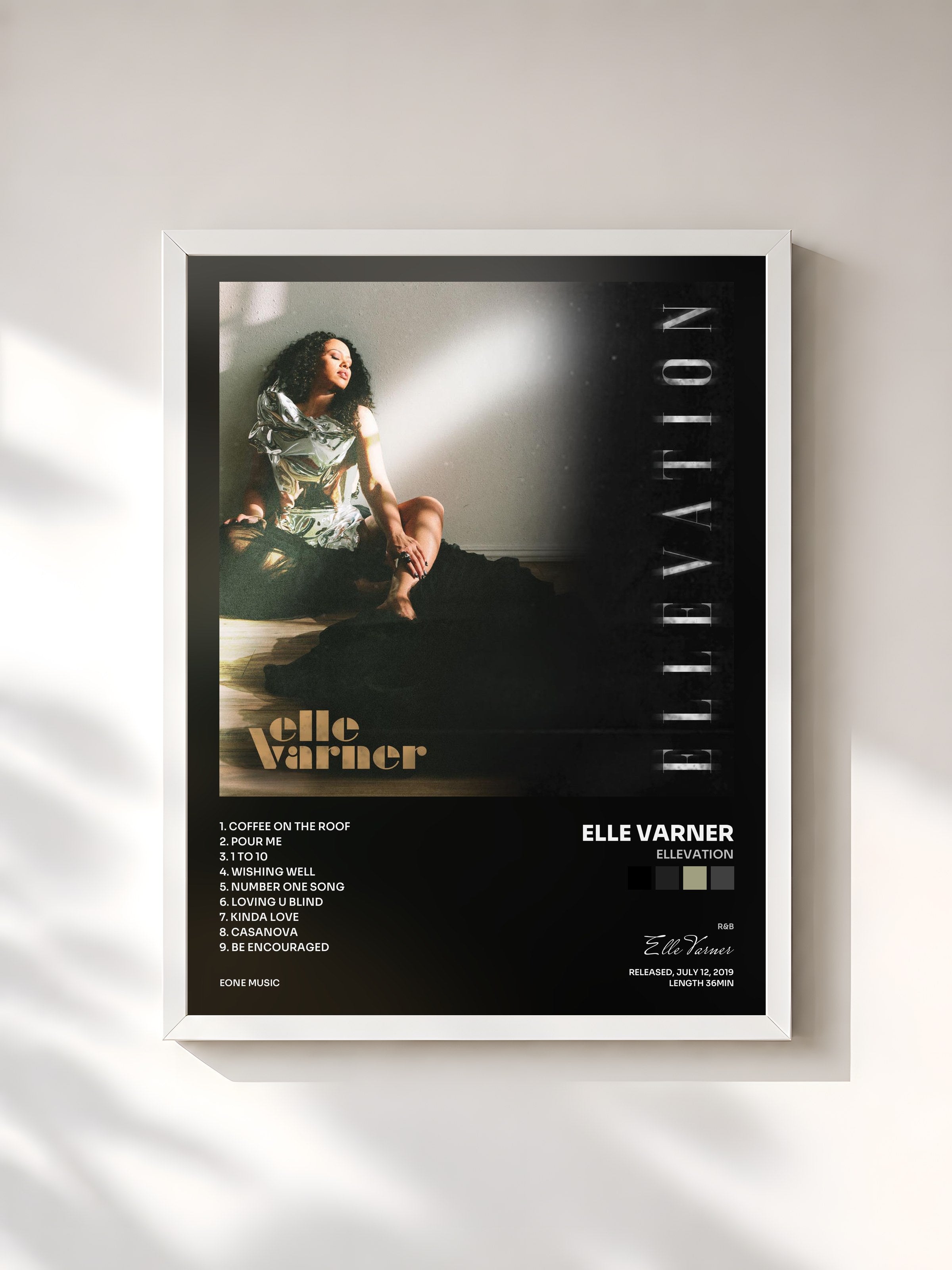 #blanc Tableau de l'album Ellevation de Elle Varner, cadre blanc, imprimé et encadré en France