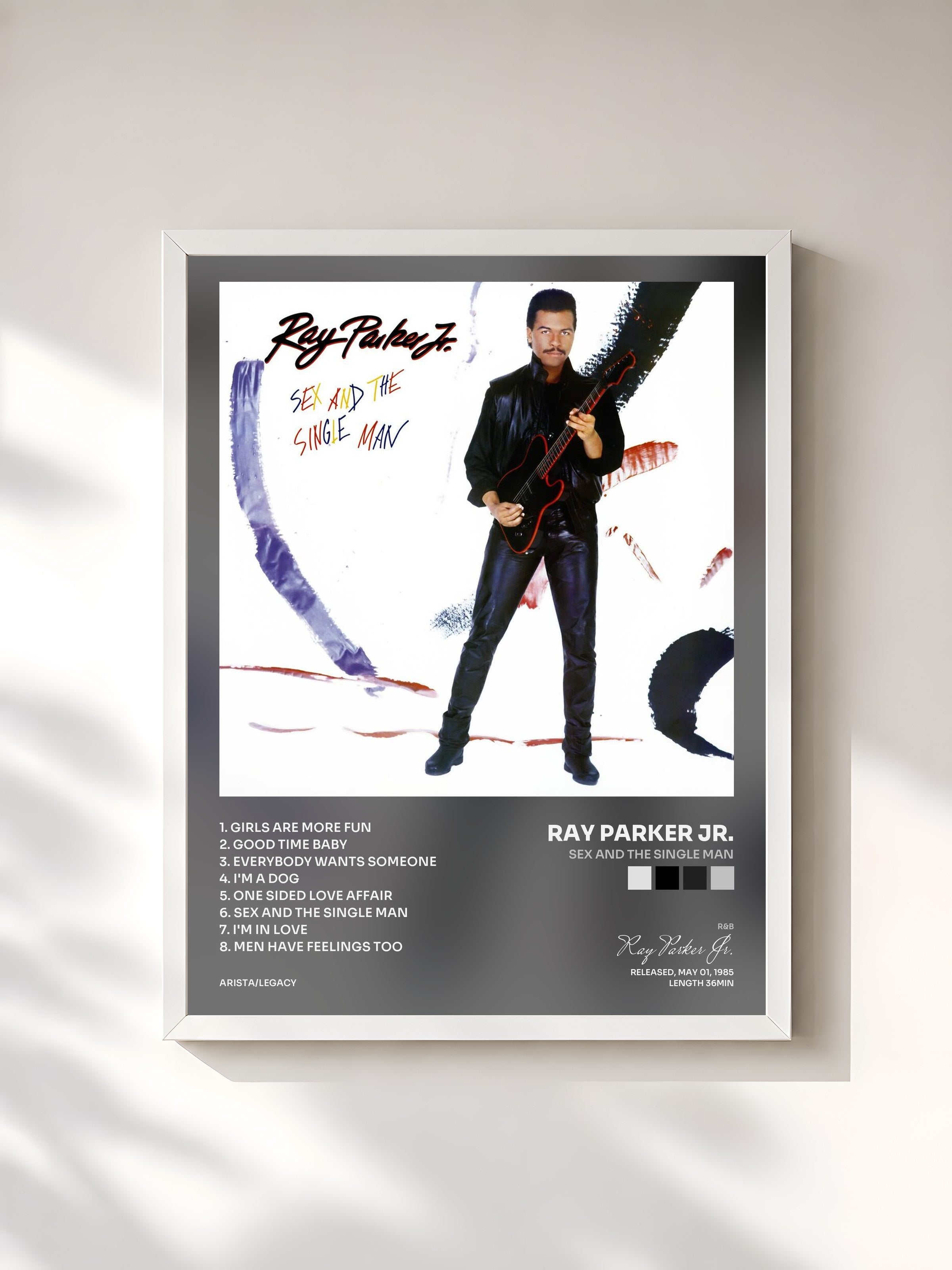 #blanc Tableau de l'album Sex and the Single Man de Ray Parker Jr., cadre blanc, imprimé et encadré en France