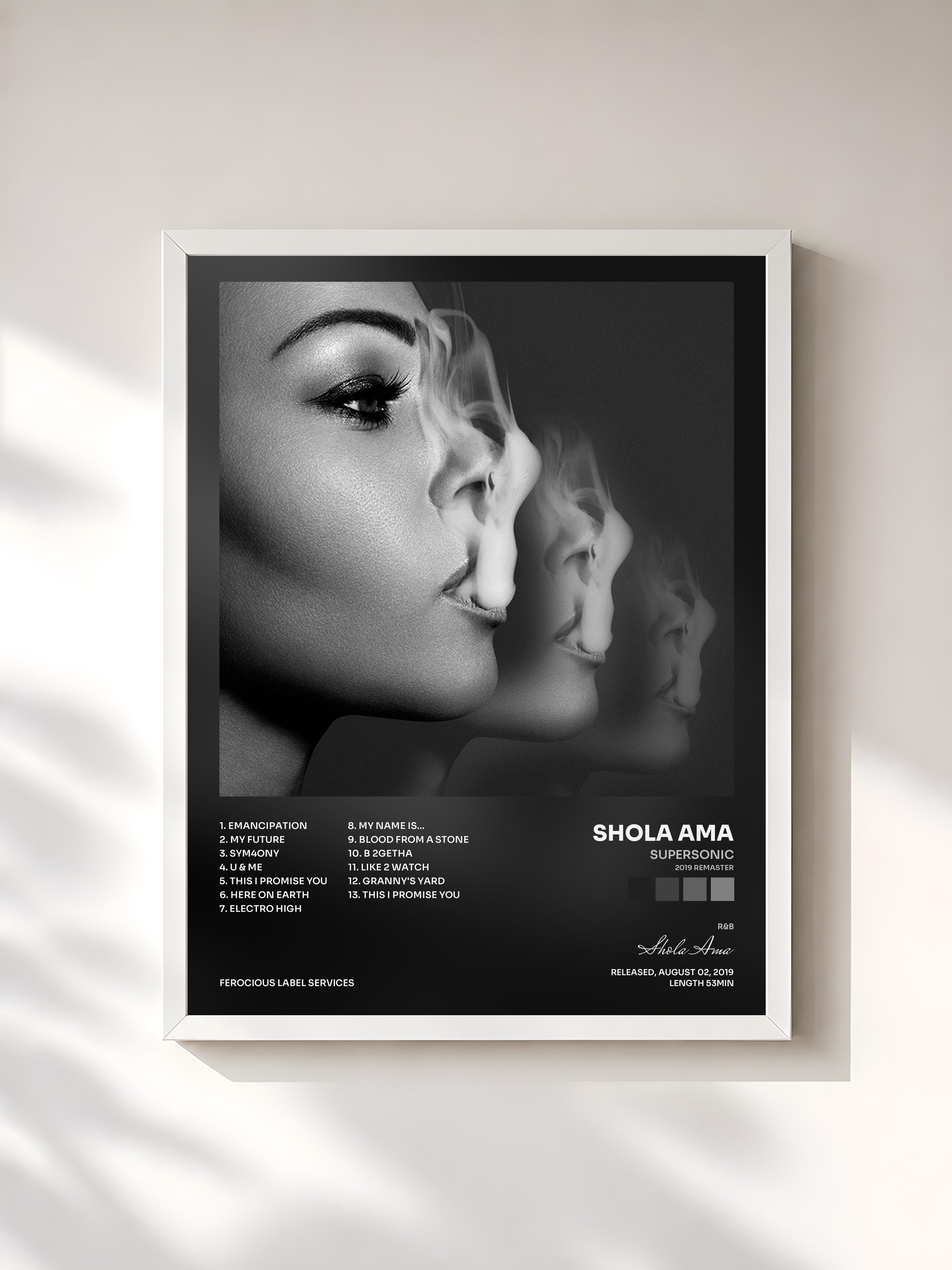 #blanc Tableau de l'album Supersonic (2019 Remaster) de Shola Ama, cadre blanc, imprimé et encadré en France