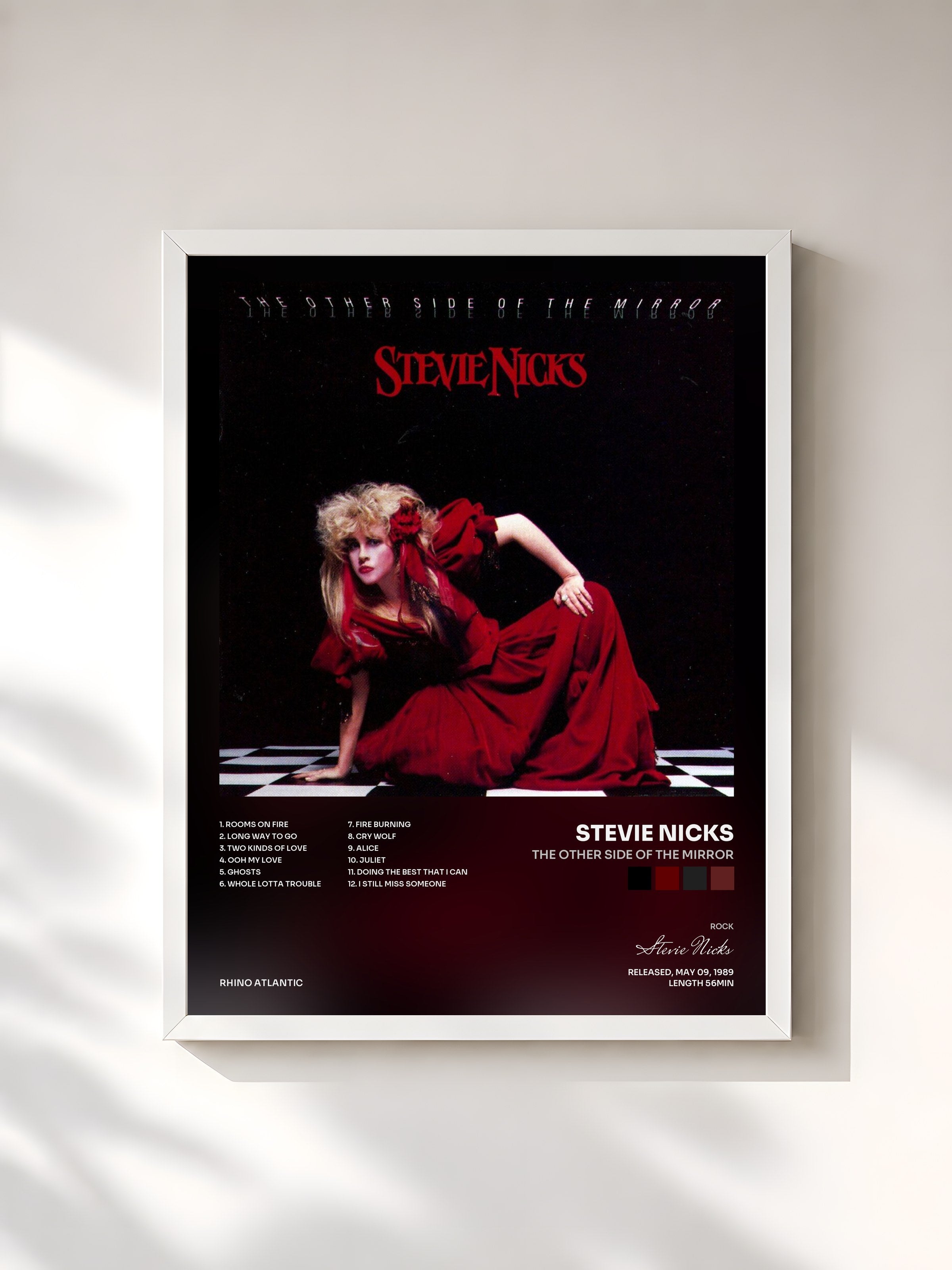 #blanc Tableau de l'album The Other Side of the Mirror de Stevie Nicks, cadre blanc, imprimé et encadré en France