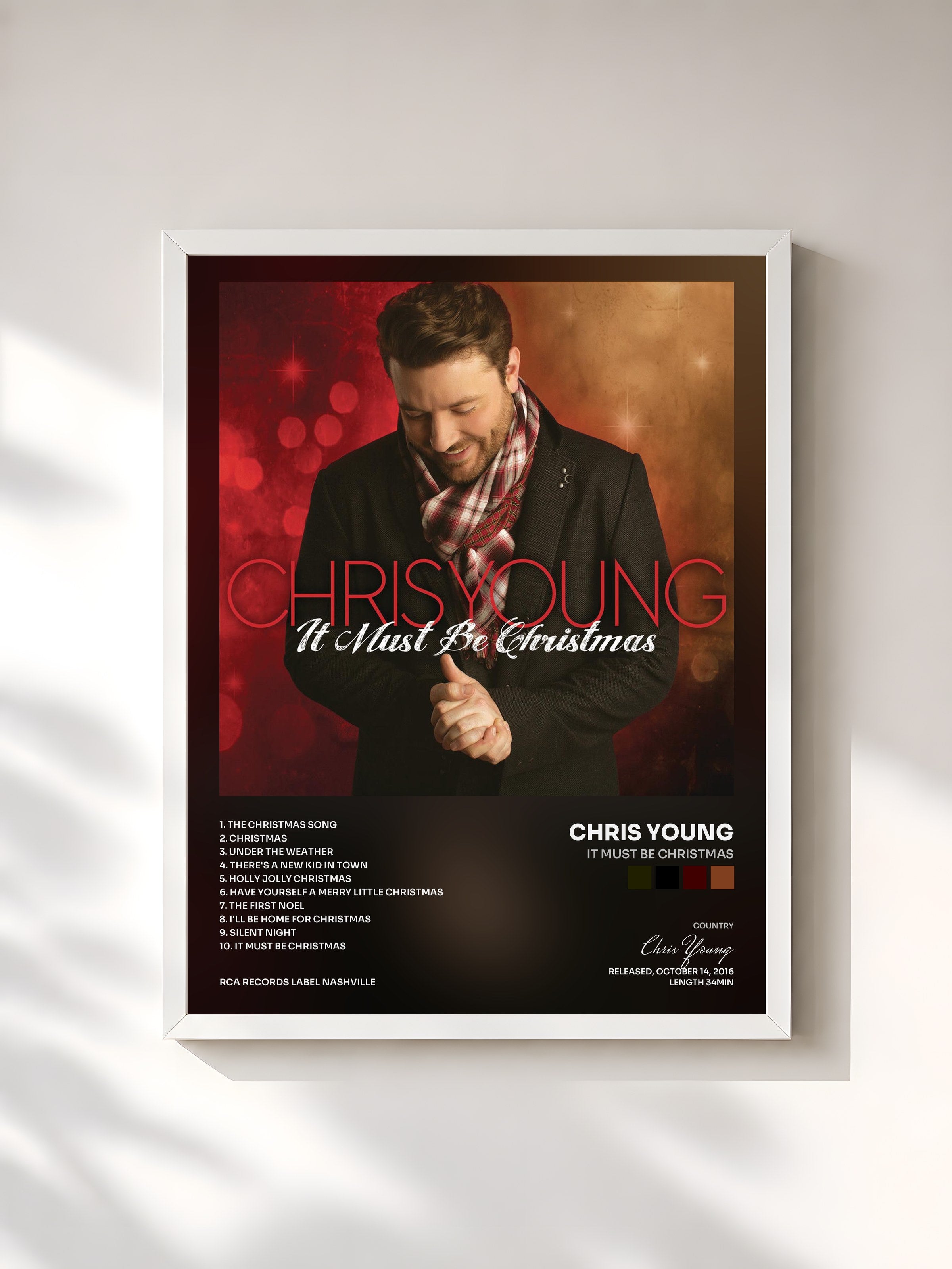 #blanc Tableau de l'album It Must Be Christmas de Chris Young, cadre blanc, imprimé et encadré en France