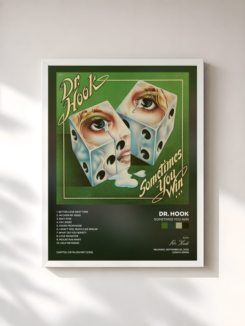 #blanc Tableau de l'album Sometimes You Win de Dr. Hook, cadre blanc, imprimé et encadré en France